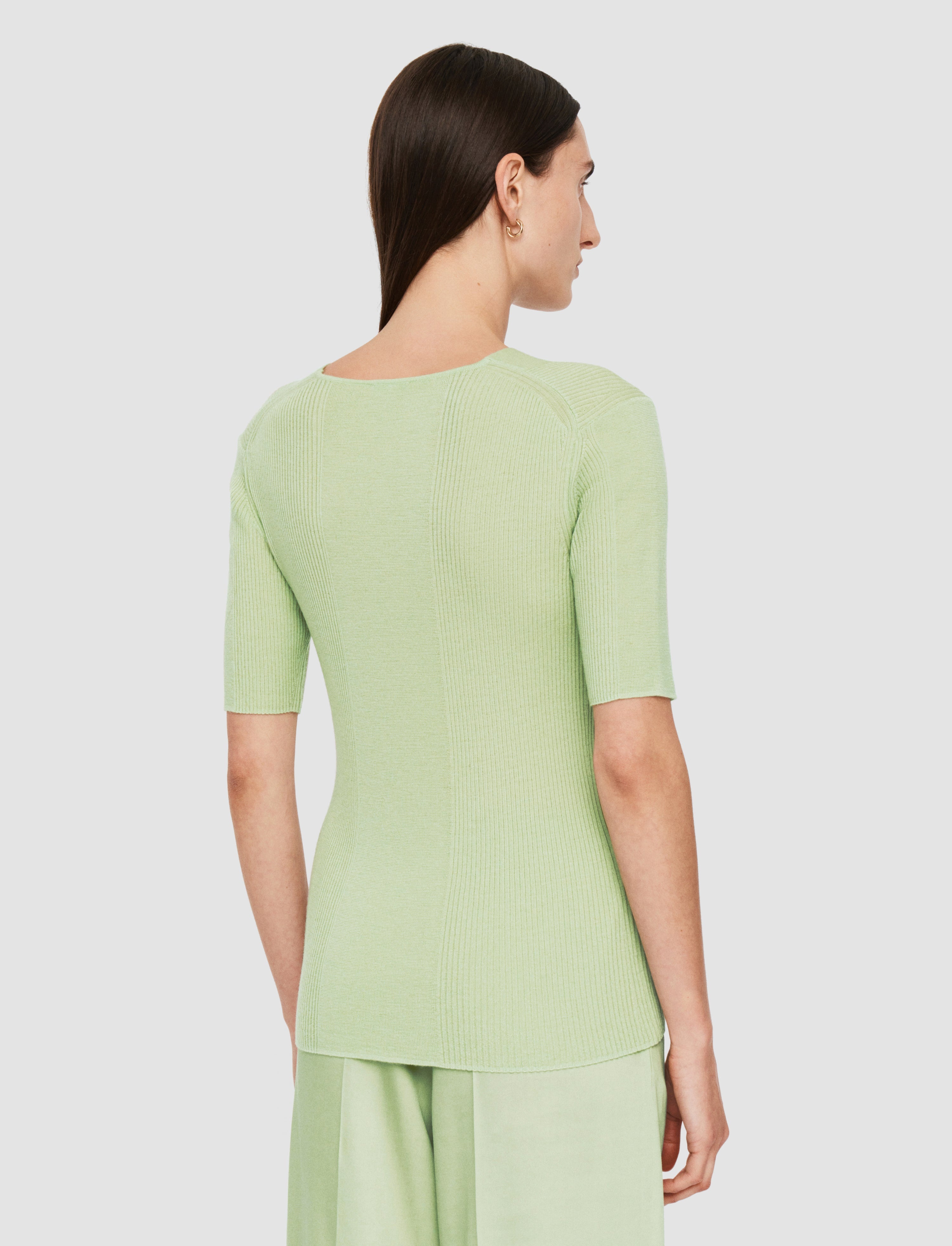 Fine Merino Rib V Neck Top - 4