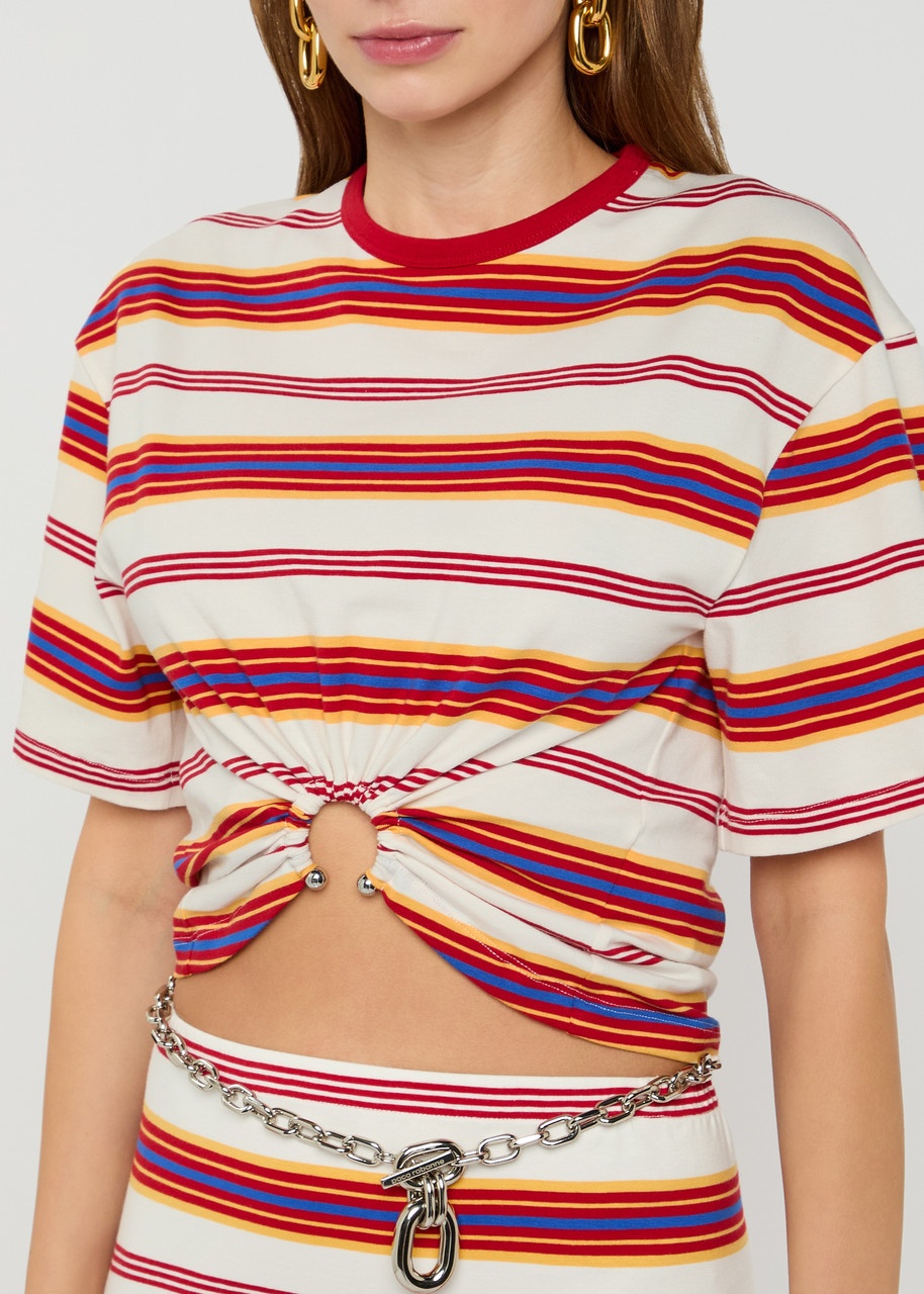 Rabanne Striped Gathered Stretch-cotton T-shirt - 5
