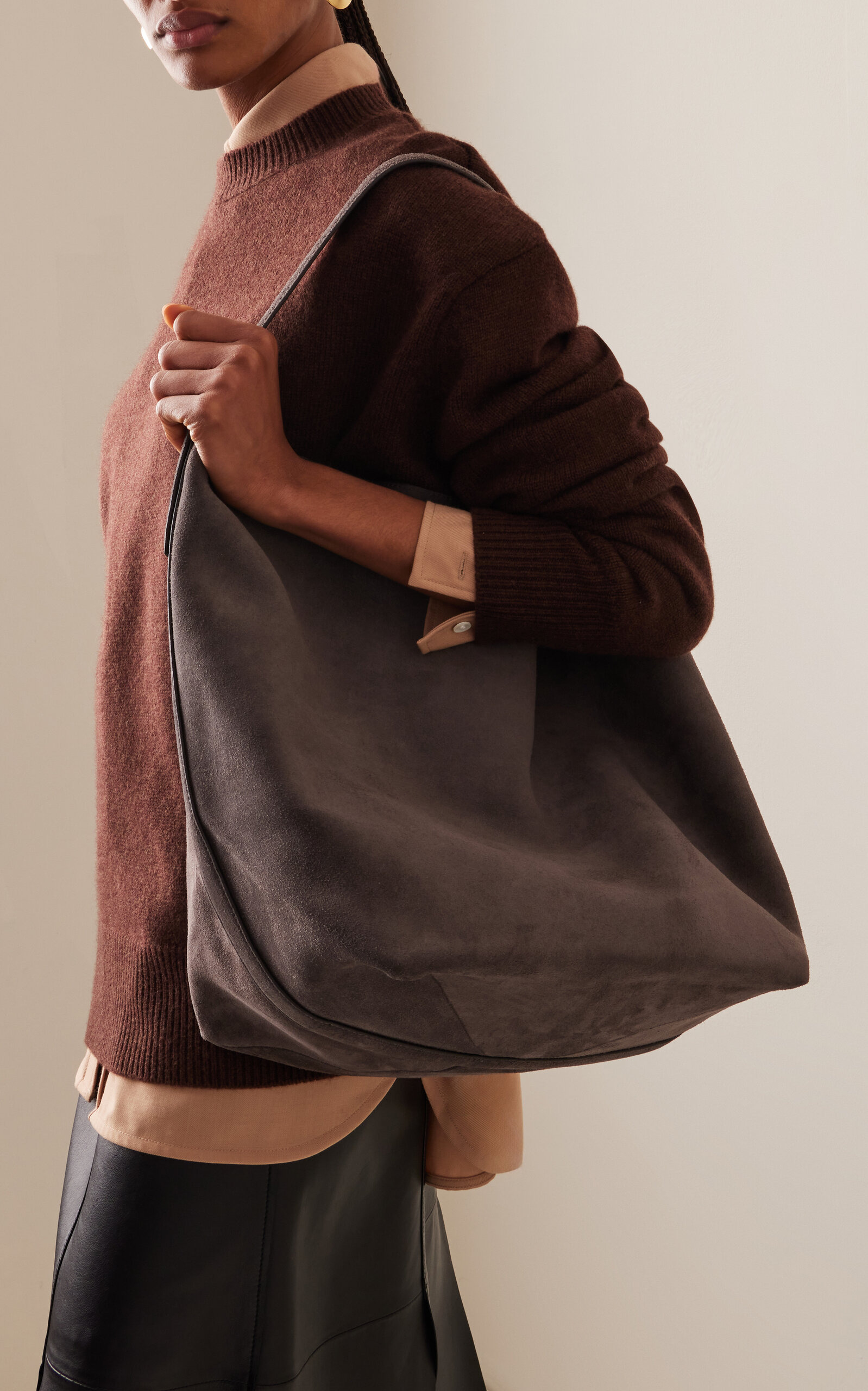 Belted Suede Tote Bag brown - 2