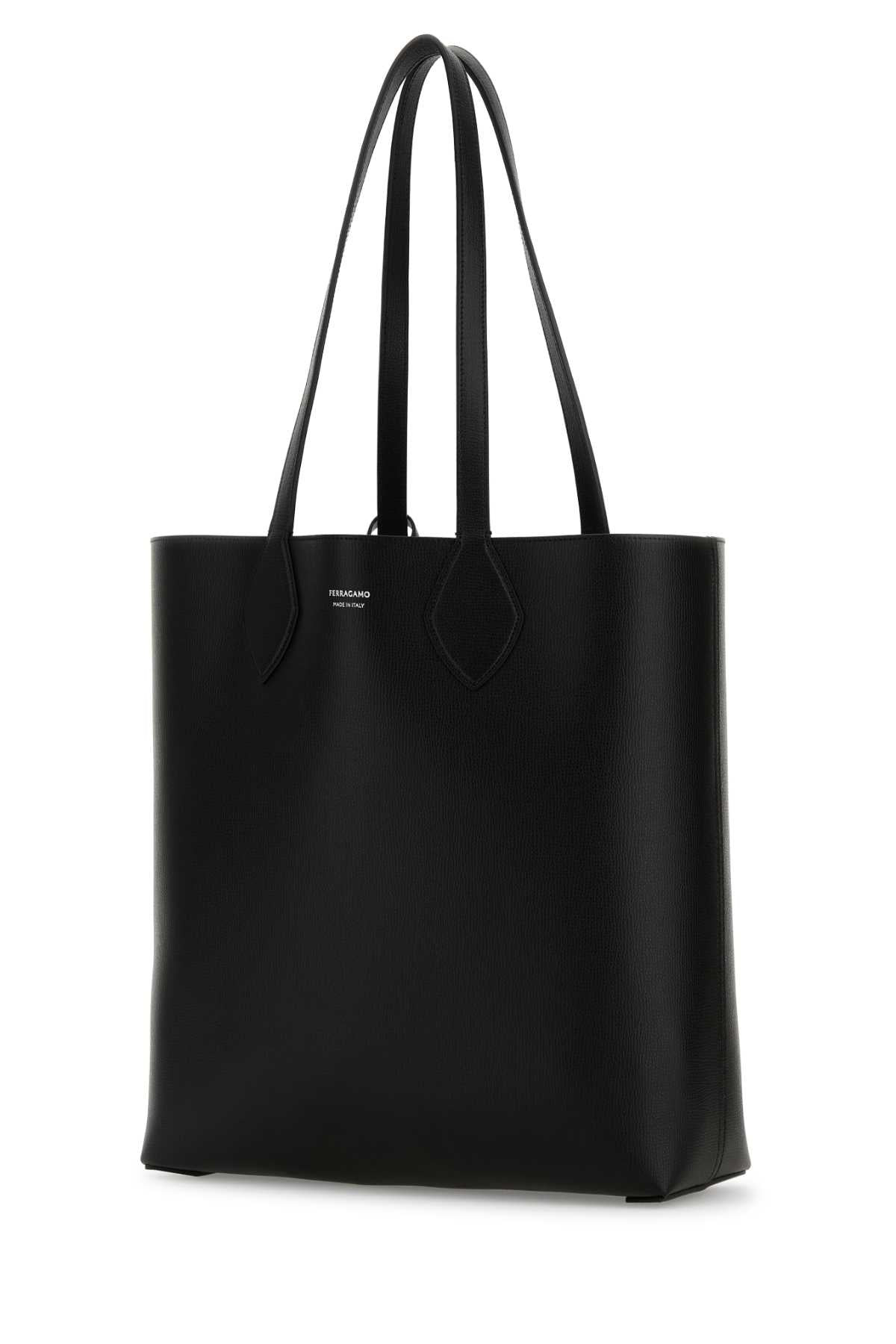 Salvatore Ferragamo Men Black Leather Allover Shopping Bag - 2