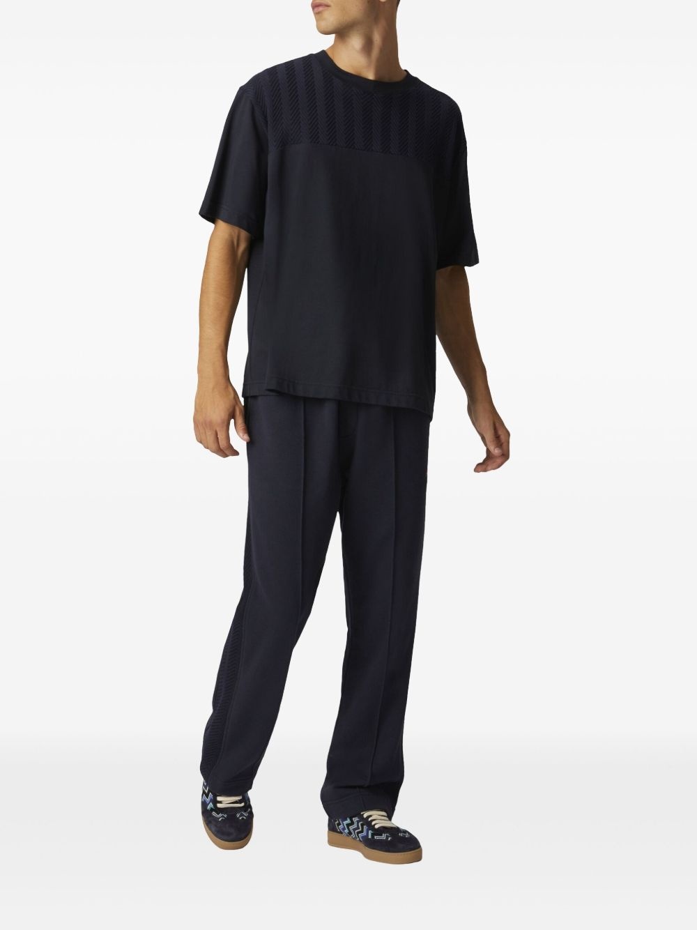 zigzag-embroidery cotton track pants - 4