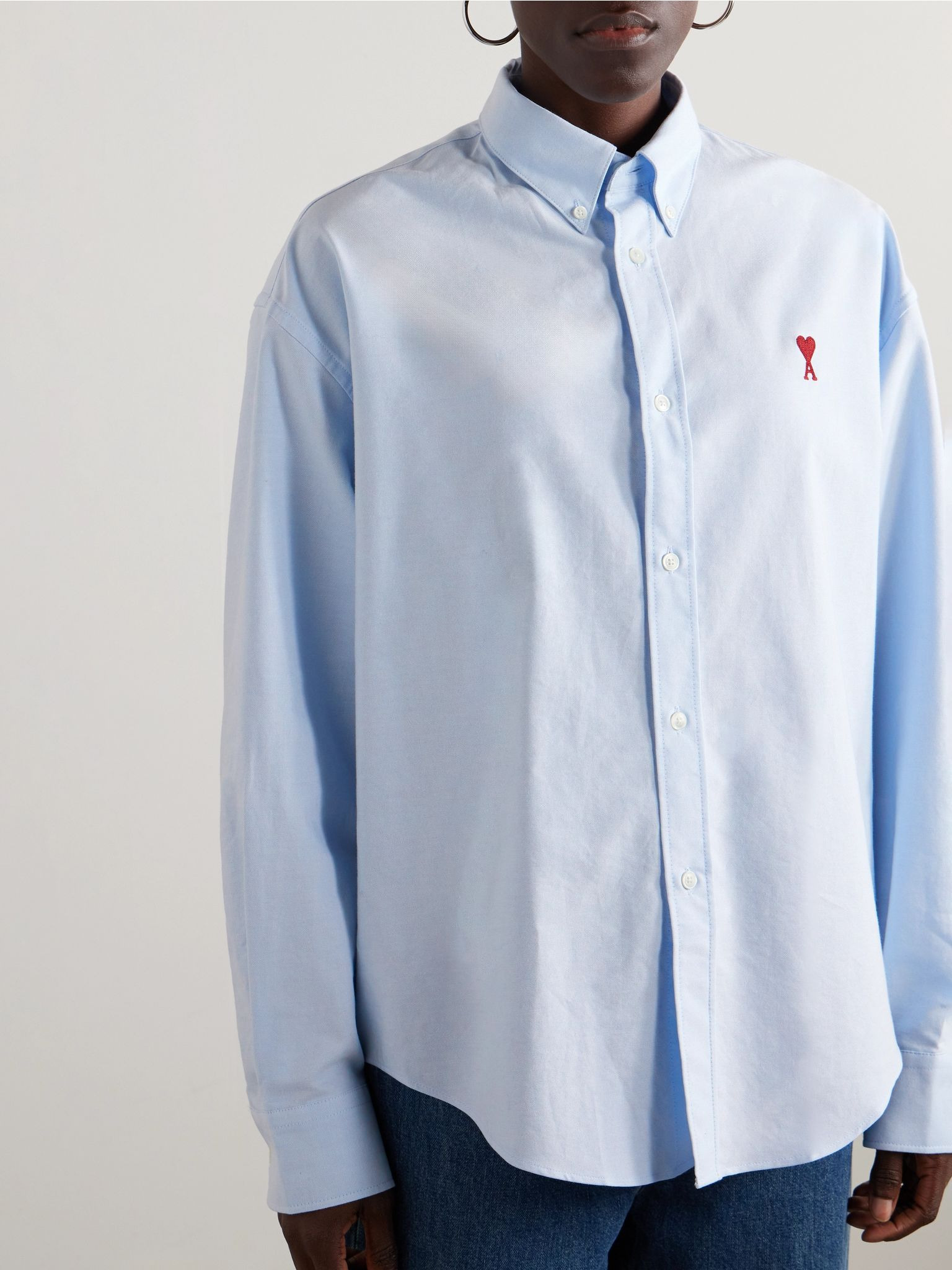Embroidered cotton Oxford shirt Light blue - 3
