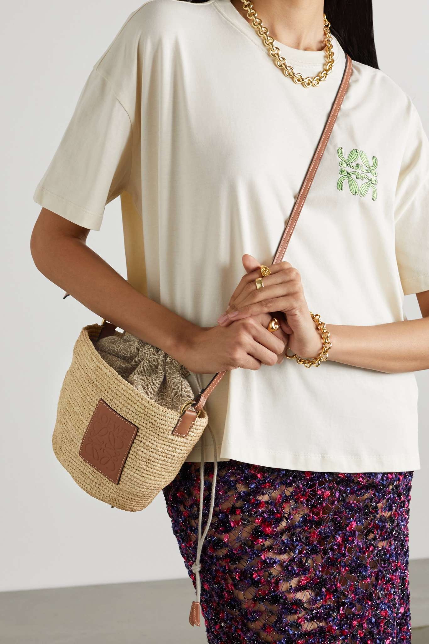 Loewe - Pochette Bag In Raffia, Anagram Jacquard, And Calfskin