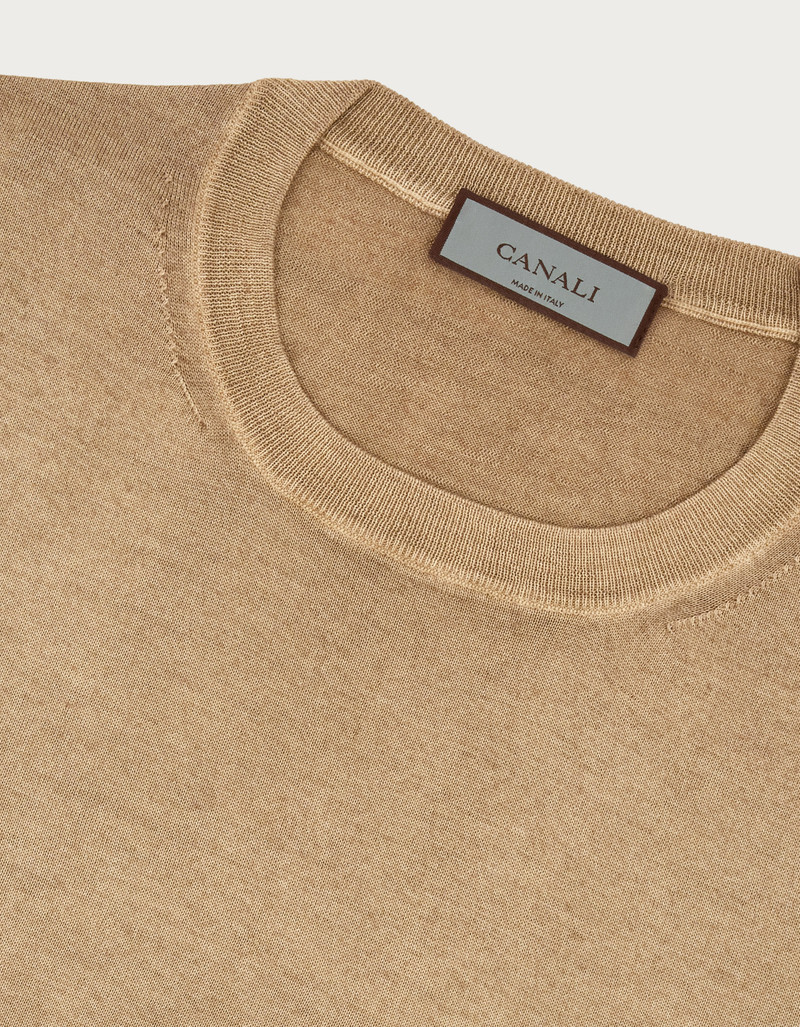 CANALI NUVOLA OCHRE T-SHIRT IN WOOL AND SILK 4