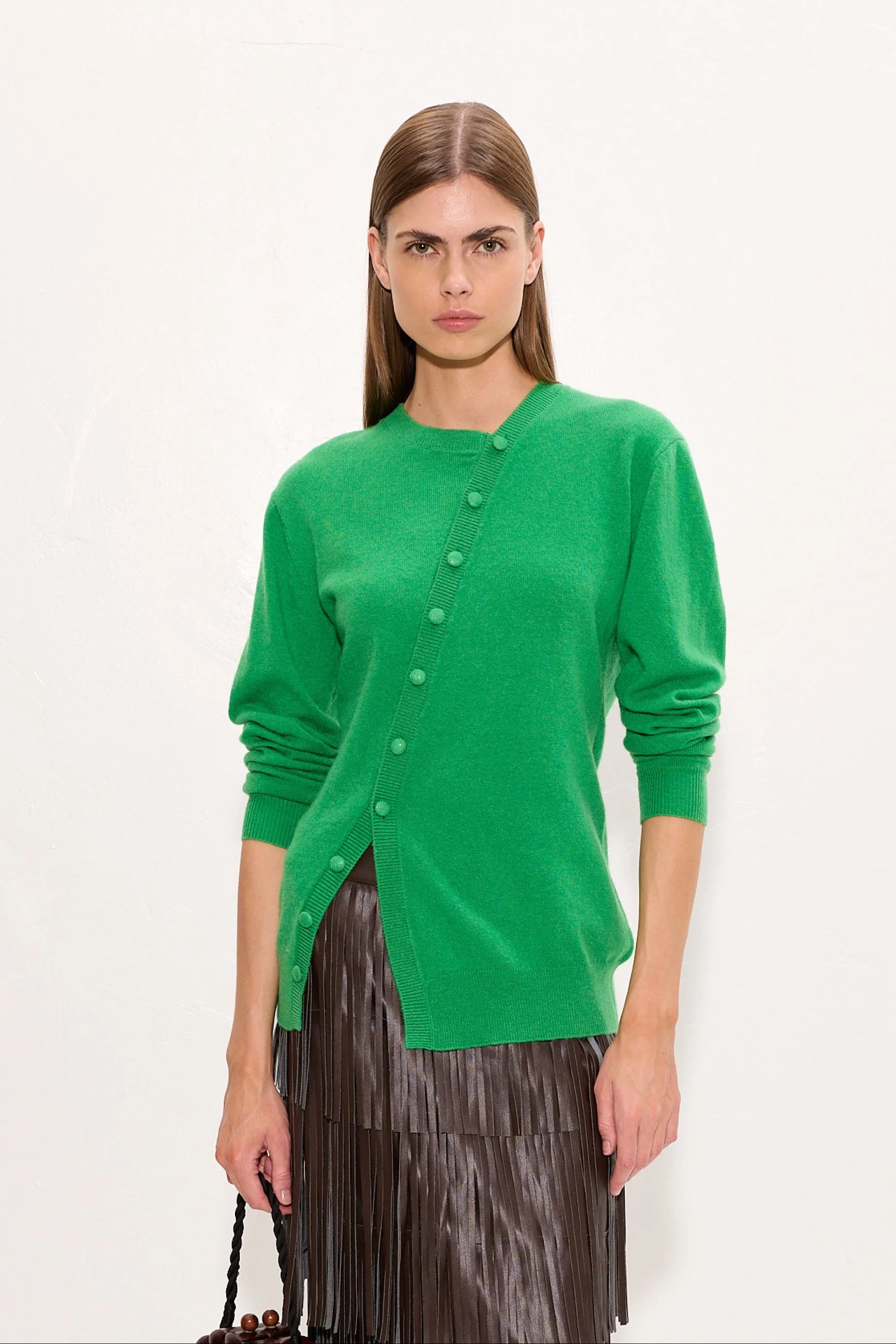 Ada Asymmetrical Cardigan In Grass Green - 1