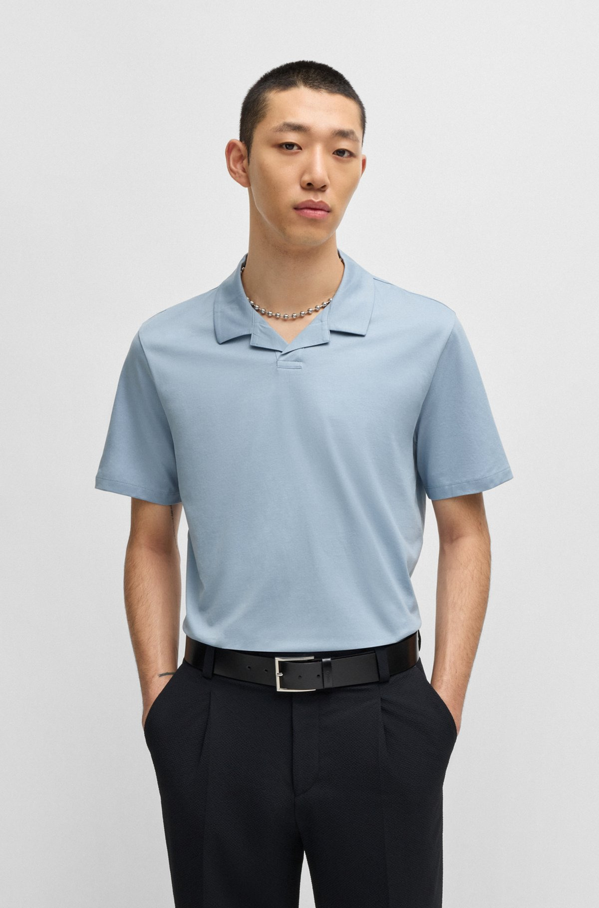 MERCERIZED SLIM-FIT POLO SHIRT WITH JOHNNY COLLAR - 2