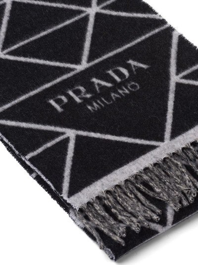 Prada intarsia-logo fringed scarf outlook