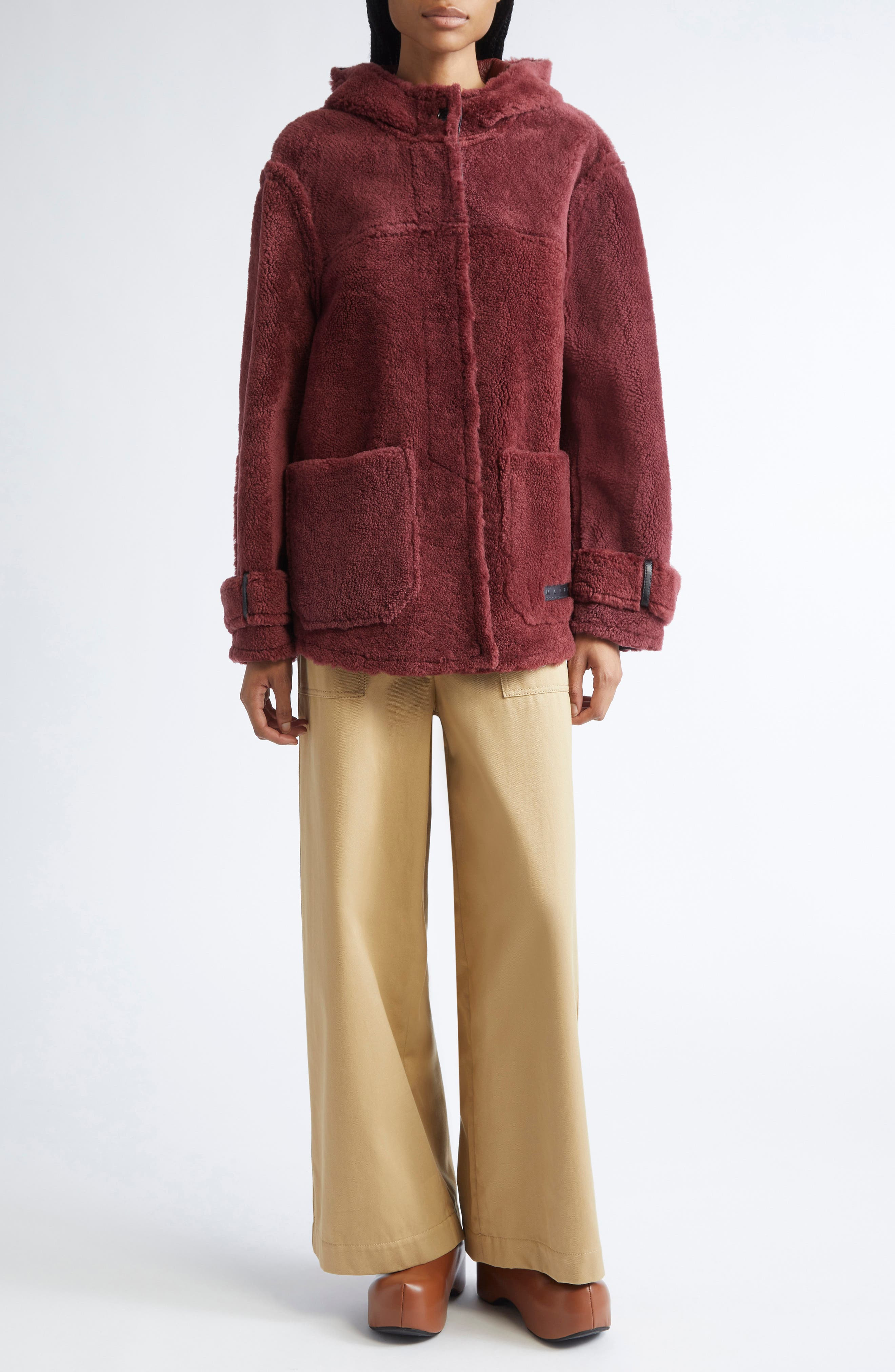 Marni Genuine Shearling Hooded Jacket in Rom88 Peat at Nordstrom - 2