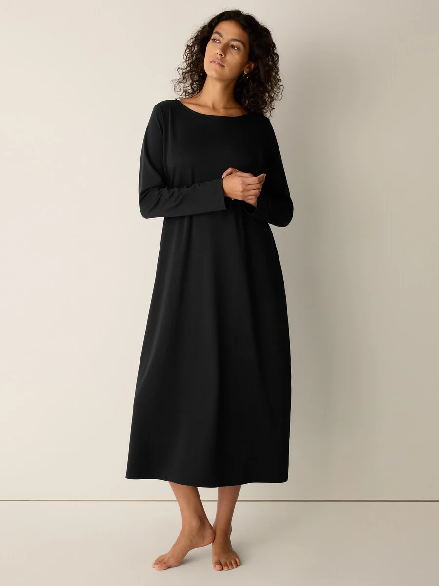 Organic Cotton Interlock Bateau Neck Sleep Dress - 1