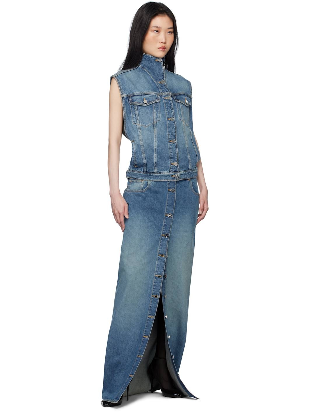 Blue Stonewashed Trucker Denim Vest - 4
