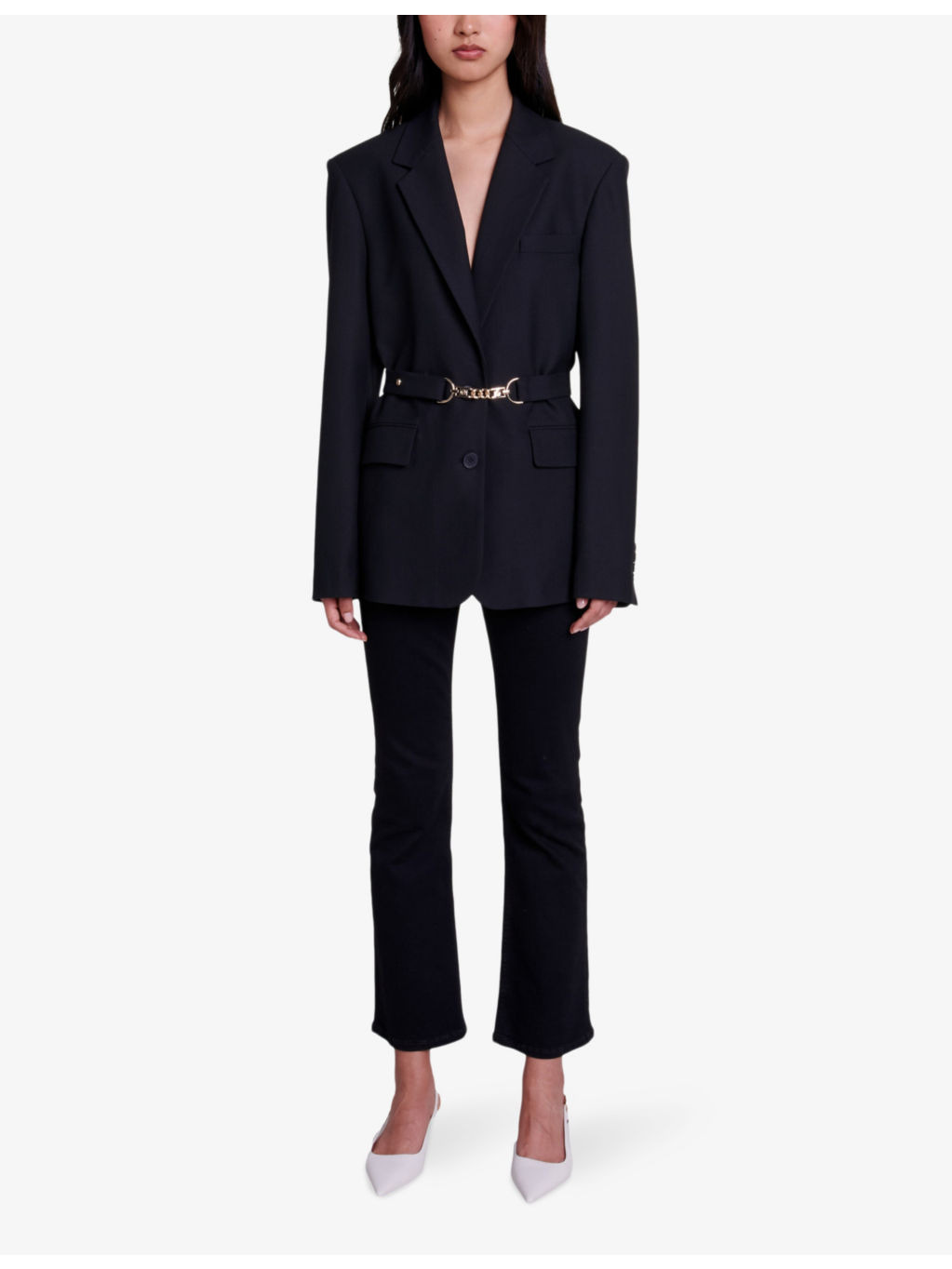 Chain-embellished slim-fit stretch-woven blazer - 2