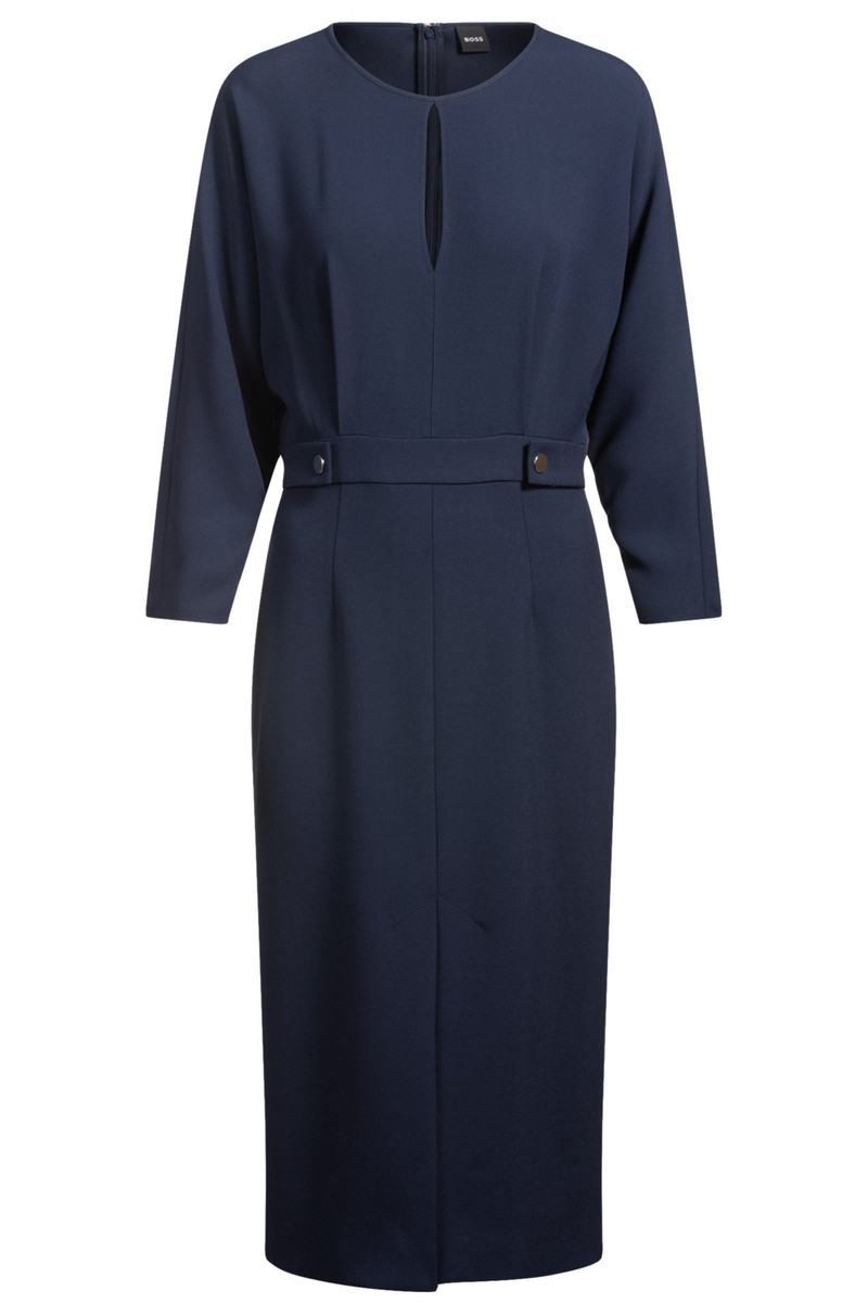 MIXED-MATERIAL DRESS WITH BUTTON-TAB WAIST 1