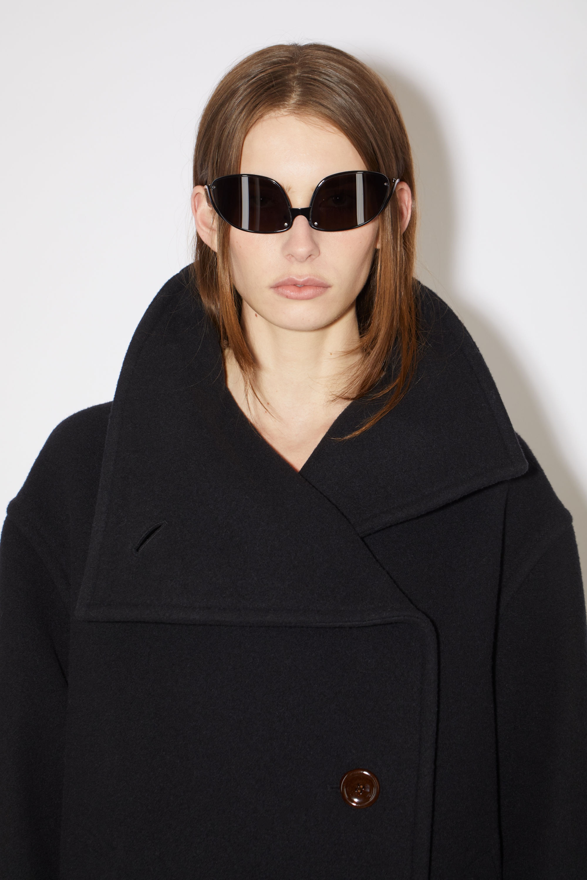 Wool funnel-neck coat - Black - 6