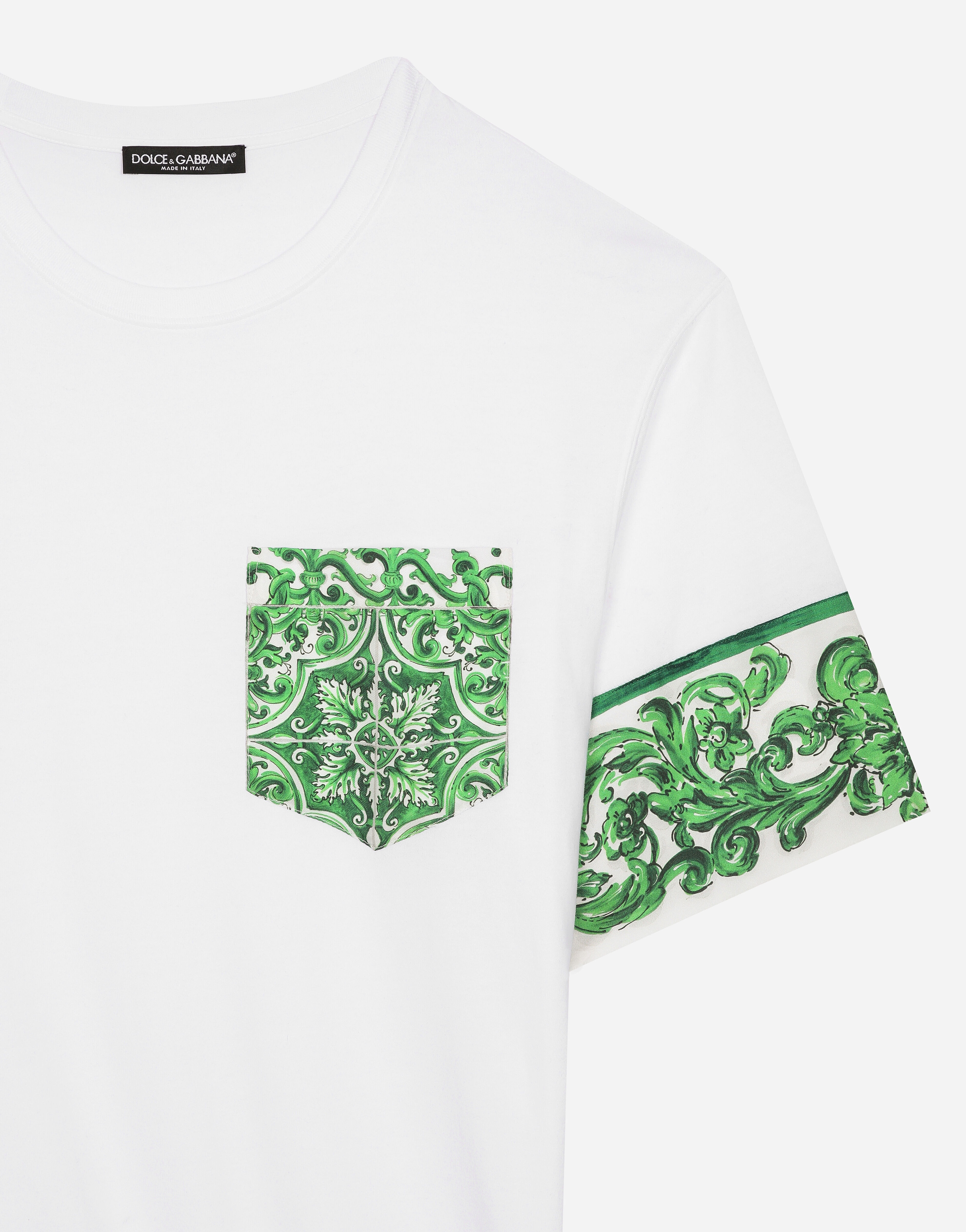 Cotton T-shirt with majolica-print breast pocket - 5