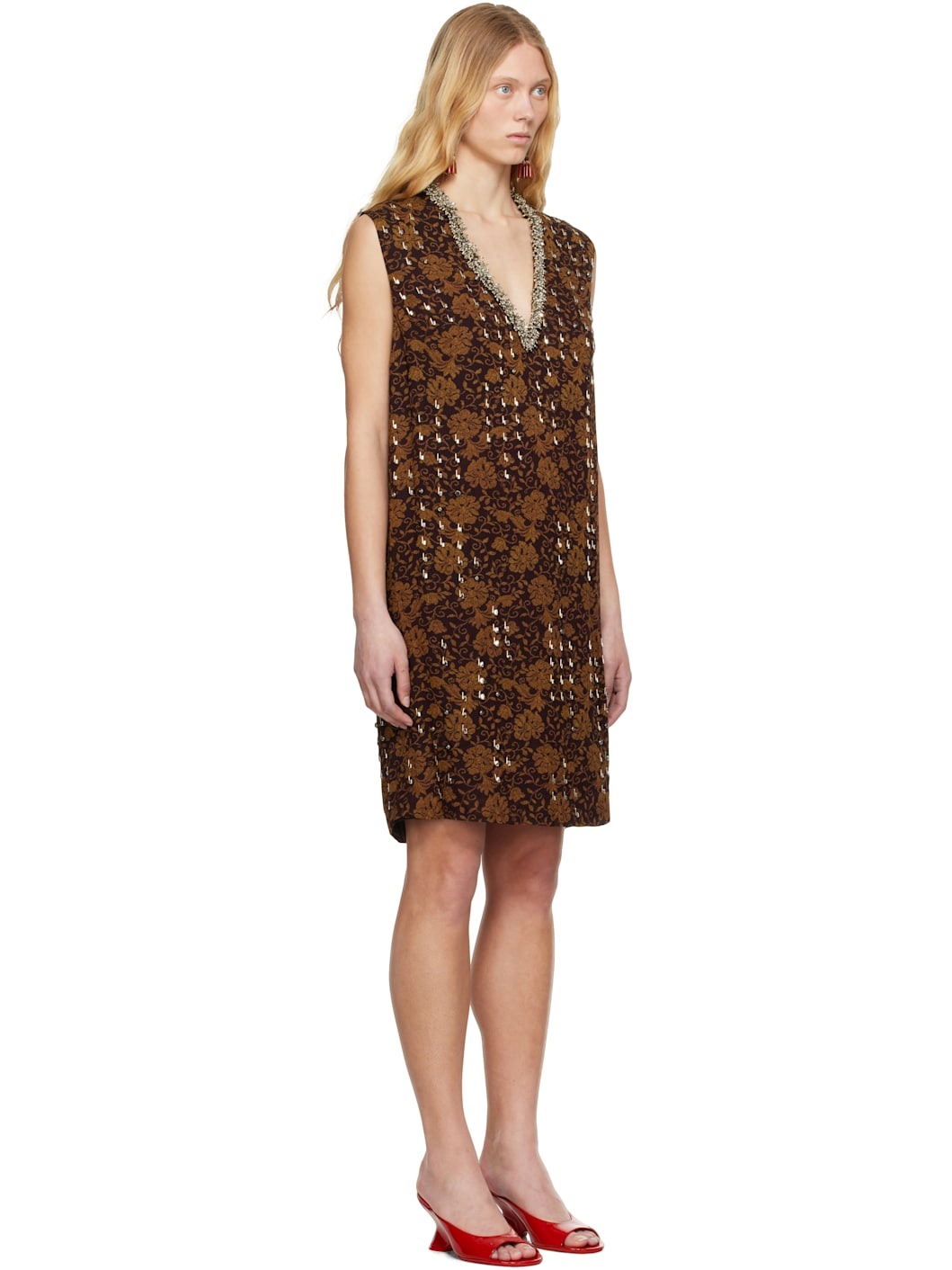 Brown Beaded Minidress - 2