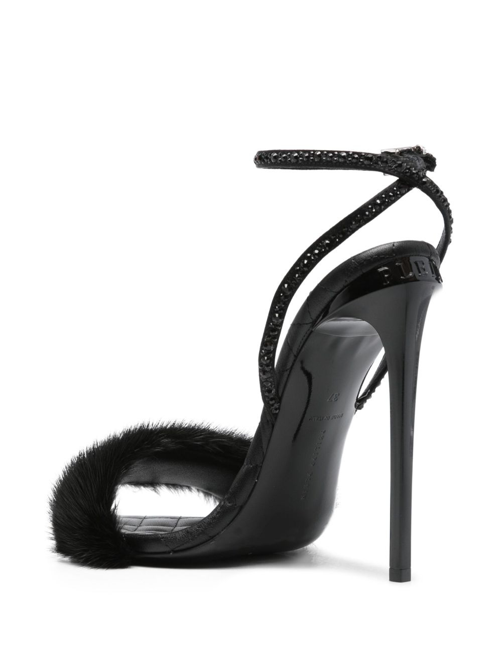 crystal-embellished fur sandals - 3