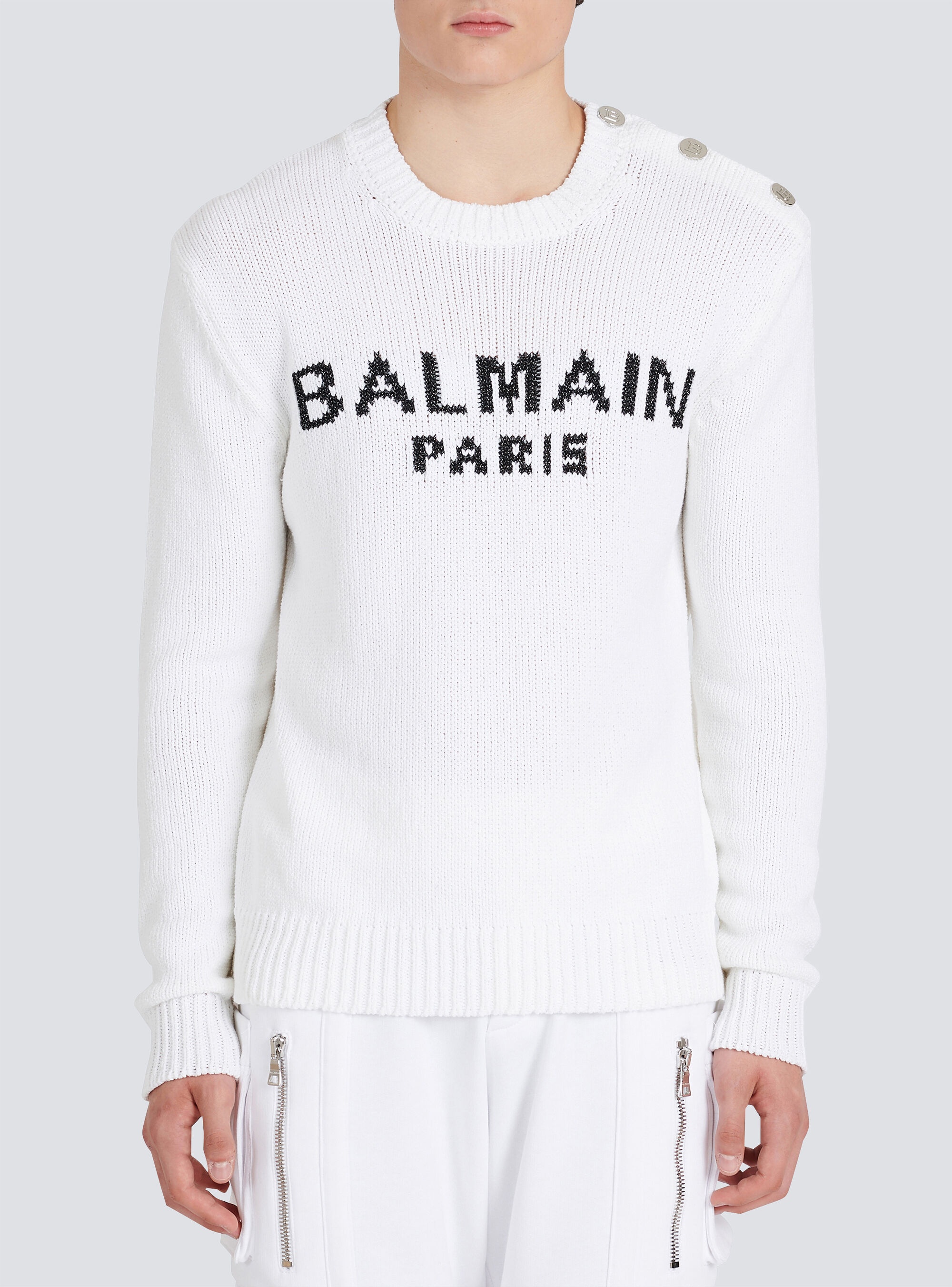 Cotton sweater with embroidered Balmain Paris logo - 6
