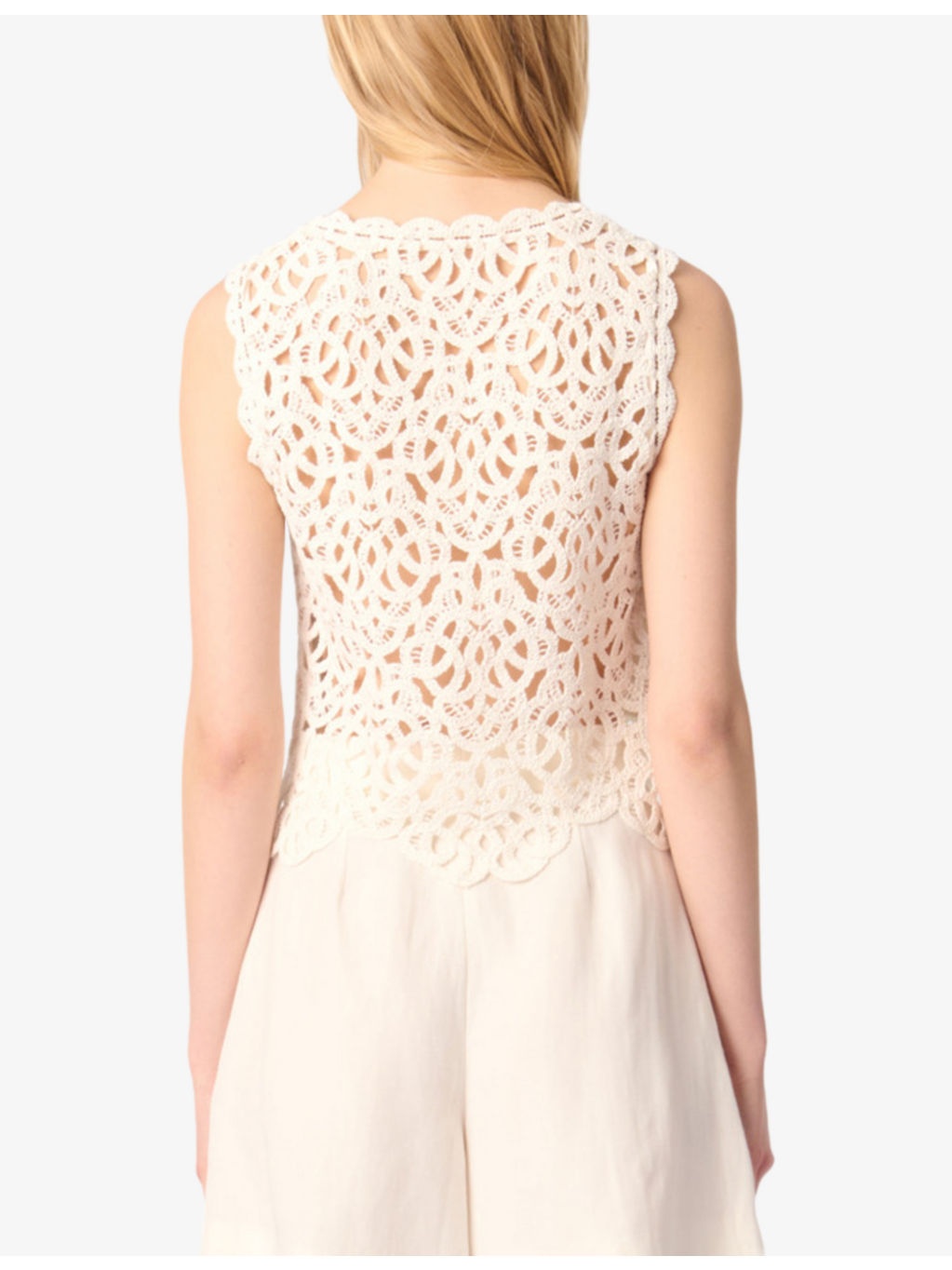 Sleeveless Cropped Open-Knit Crochet Cotton Top - 4
