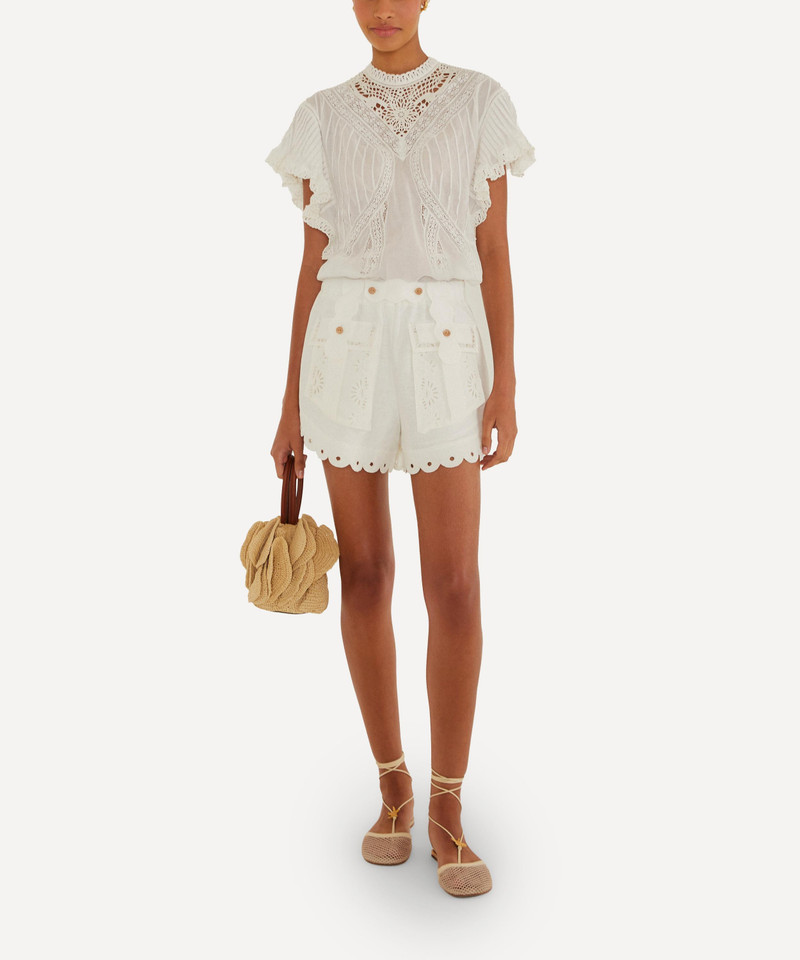 FARM RIO Off-White Artisanal Linen Shorts outlook
