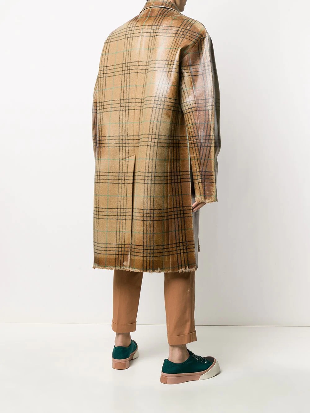 distressed-effect oversized check coat - 4