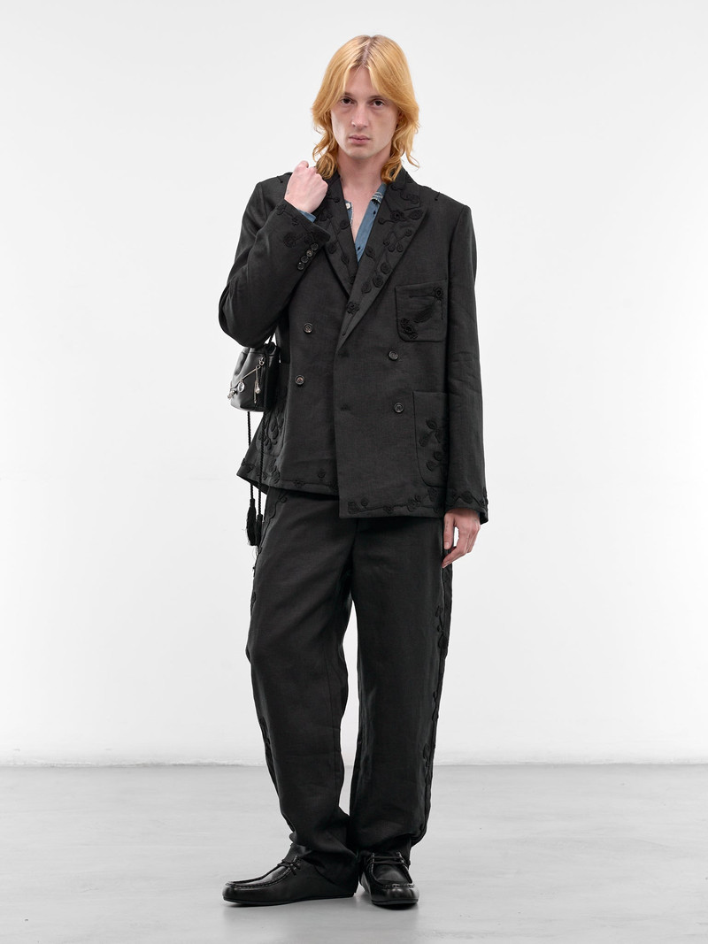 BODE Black Snowdrop Embroidered Linen Blazer outlook