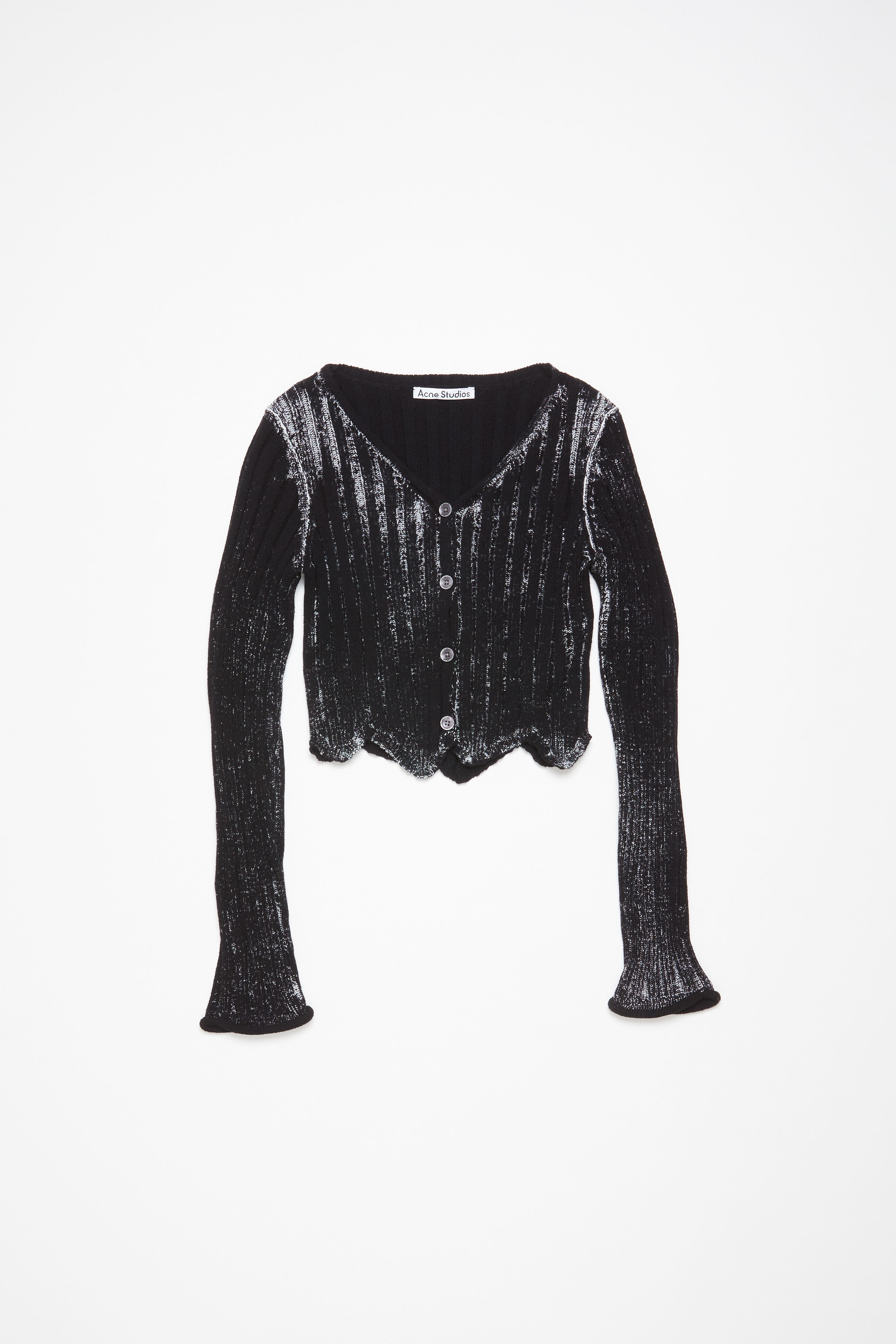 Ribbed printed cardigan - Black/white - 1