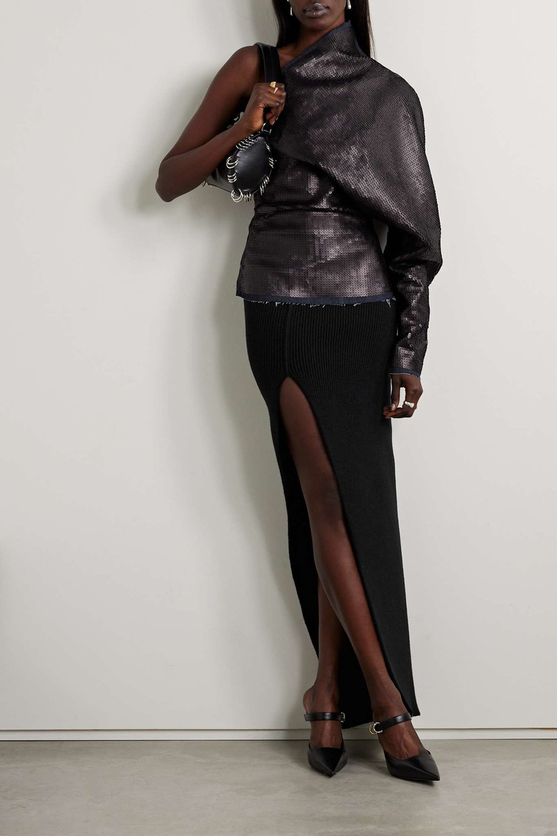 Rick Owens Asymmetric ribbed cashmere-blend maxi skirt outlook