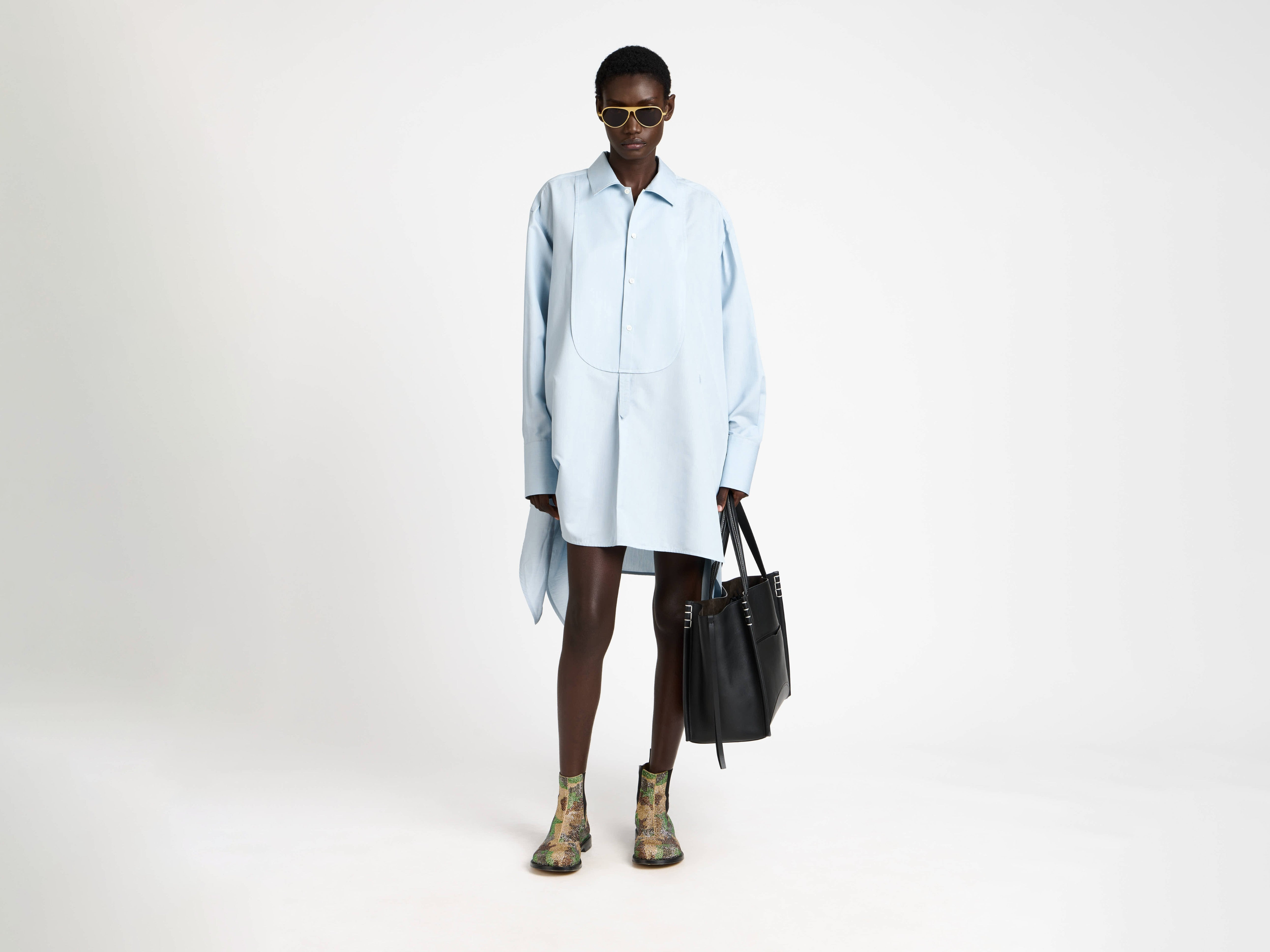 KNOTTED DETAIL SILK SHIRT DRESS IN POWDER BLUE - 8