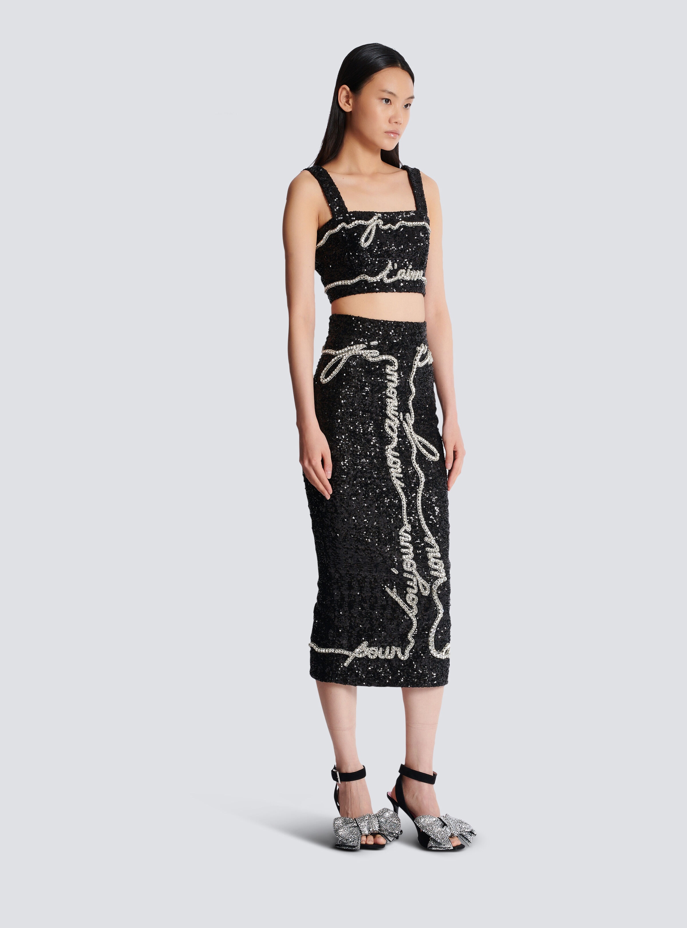 Sequin midi skirt with "Love Letter" embroidery - 3