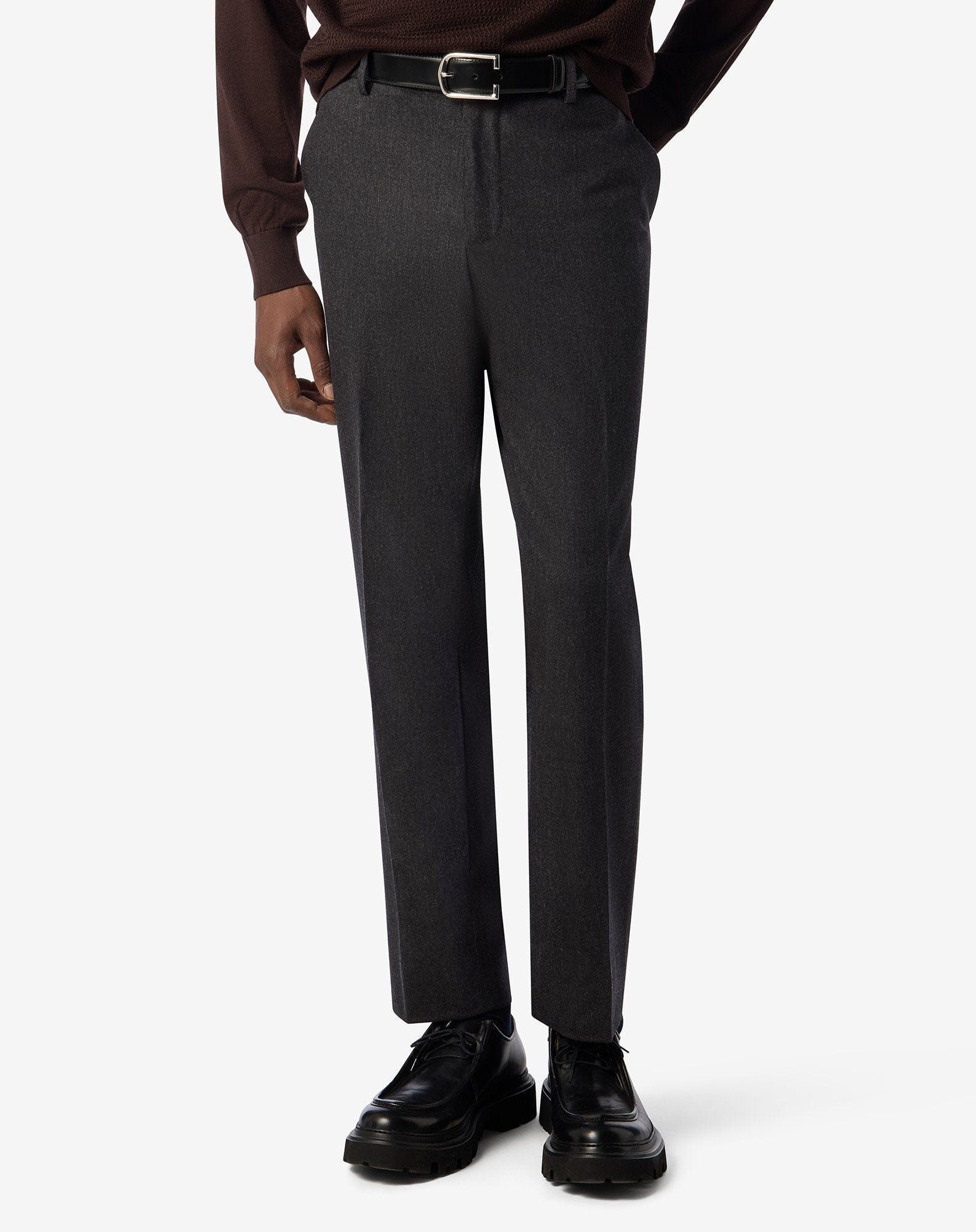 Dark grey wool and stretch cashmere chinos - 3
