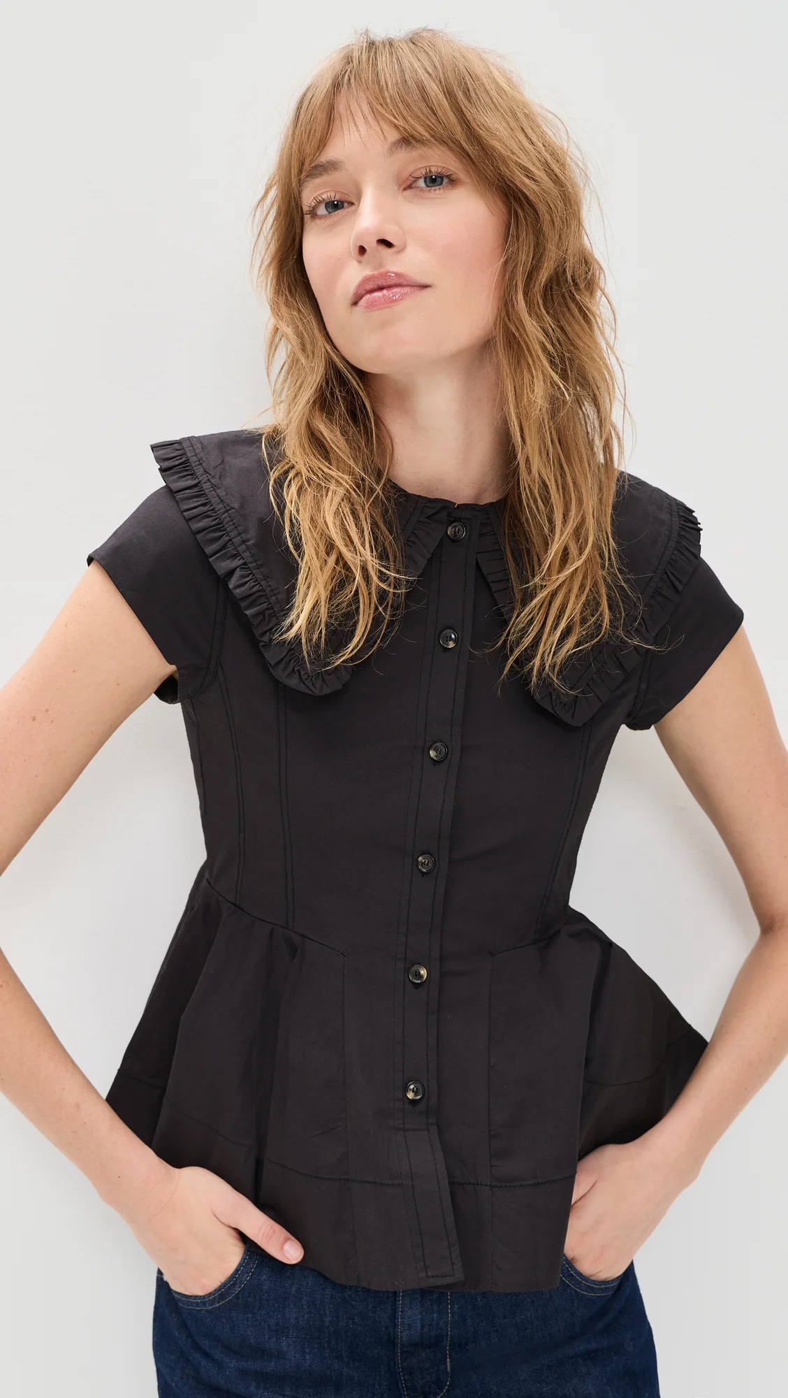 Stretch Cotton Peter Pan Collar Shirt - 1