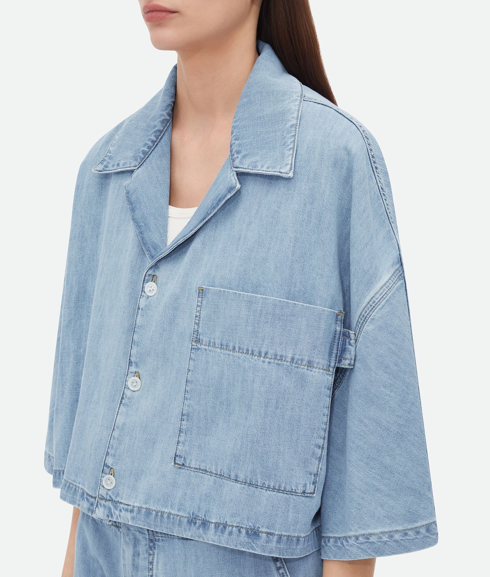 Light Bleached Denim Cropped Shirt - 4