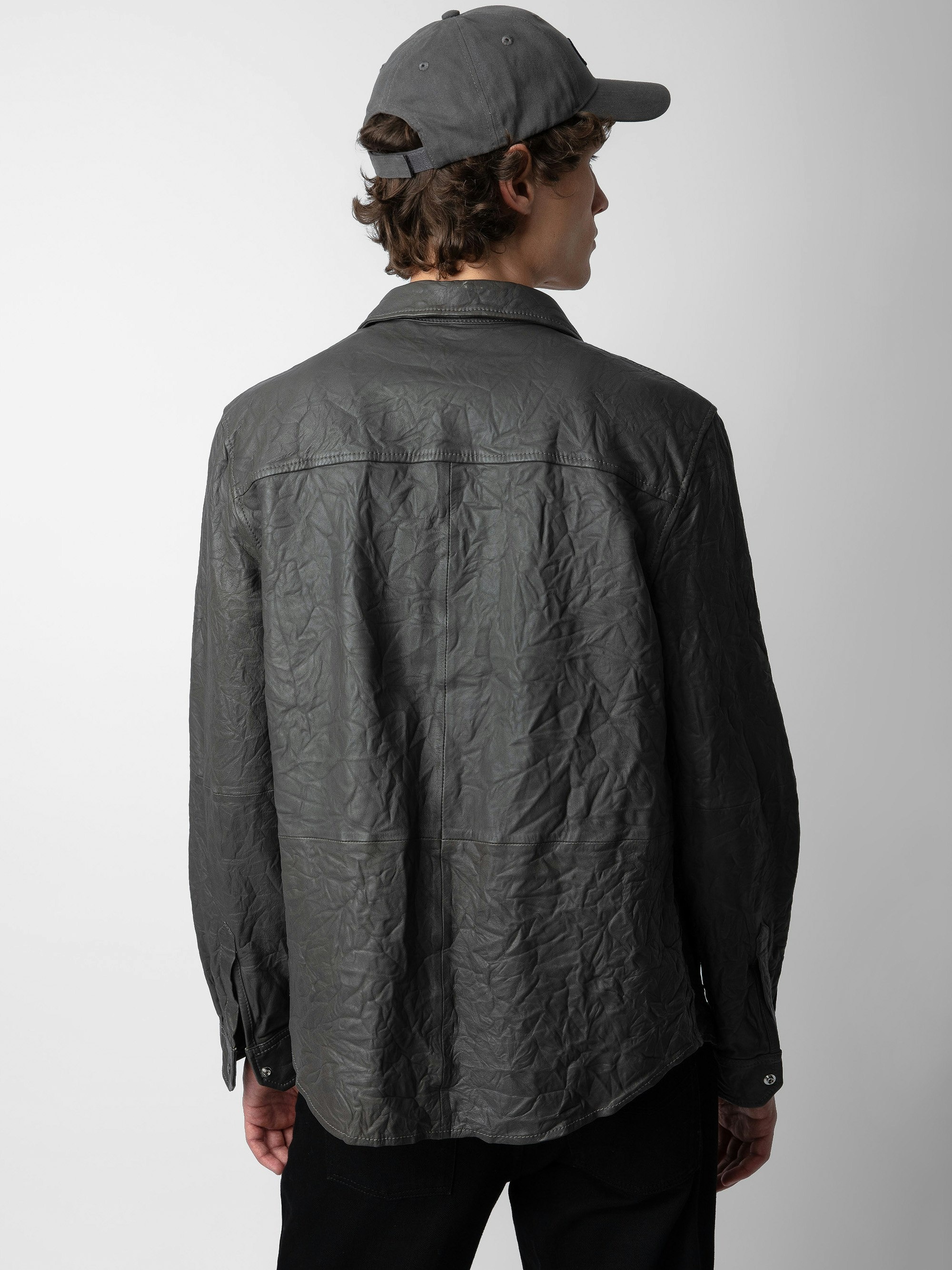 Serge Crinkled Leather Shirt - 3