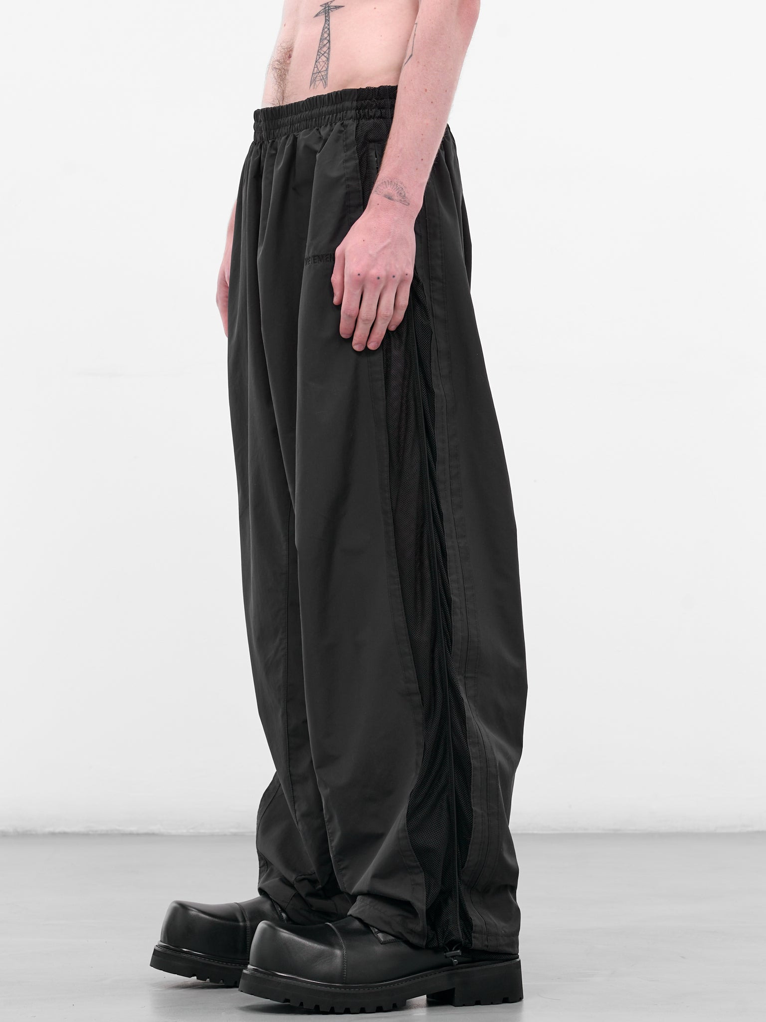 Black Nylon Mesh Panel Sweatpants - 2