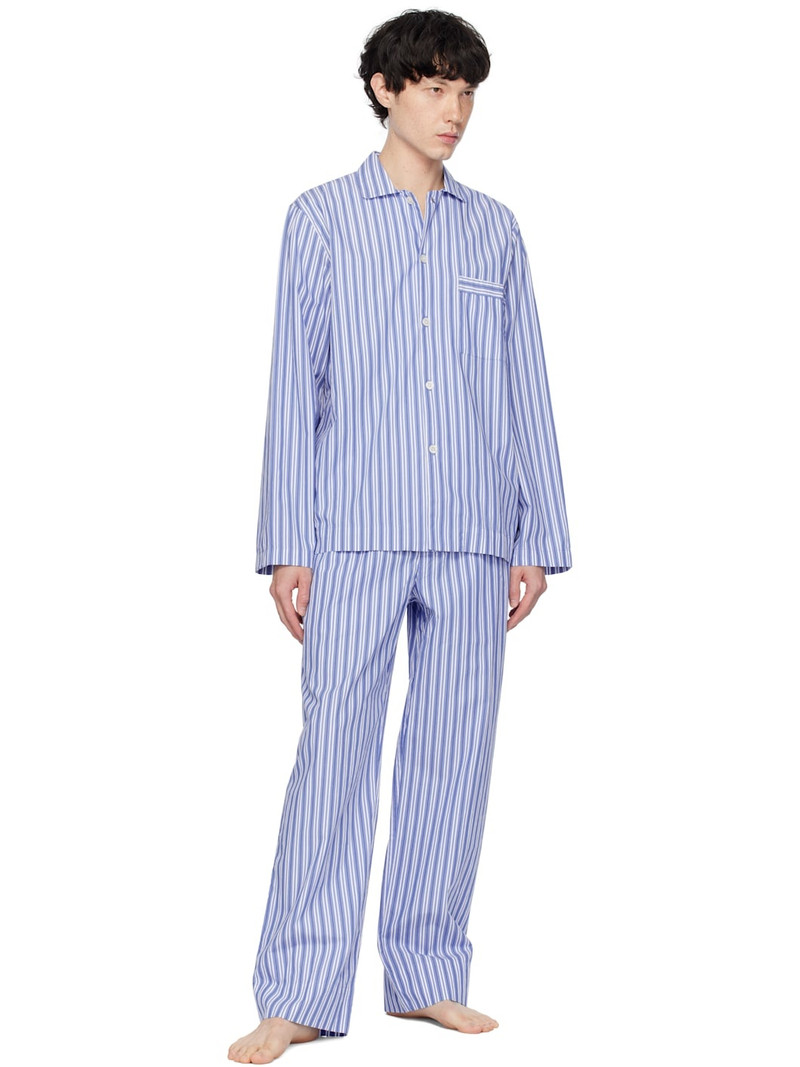 TEKLA White & Blue Poplin Pyjama Pants outlook
