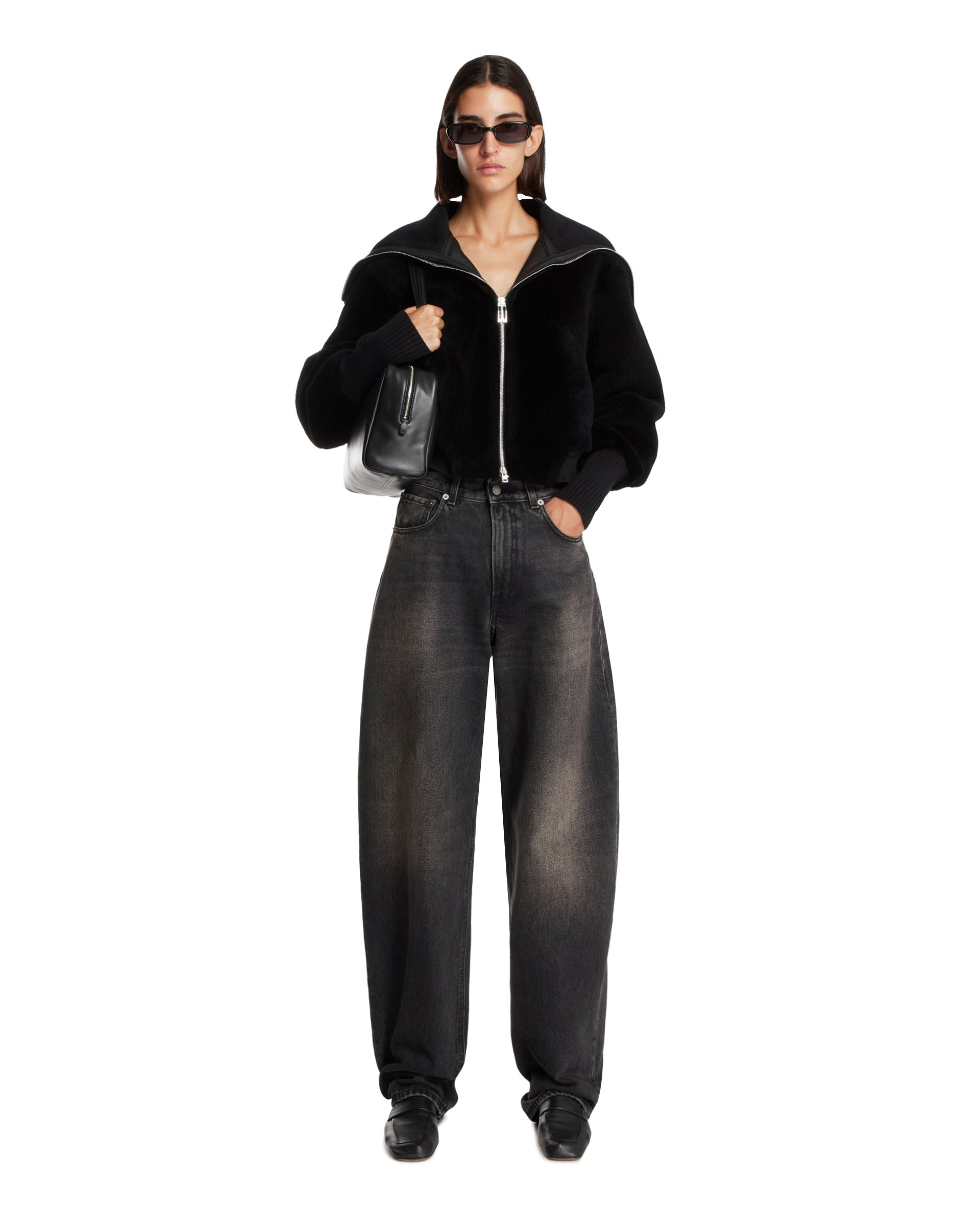 Black Shearling Bomber Jacket - 2