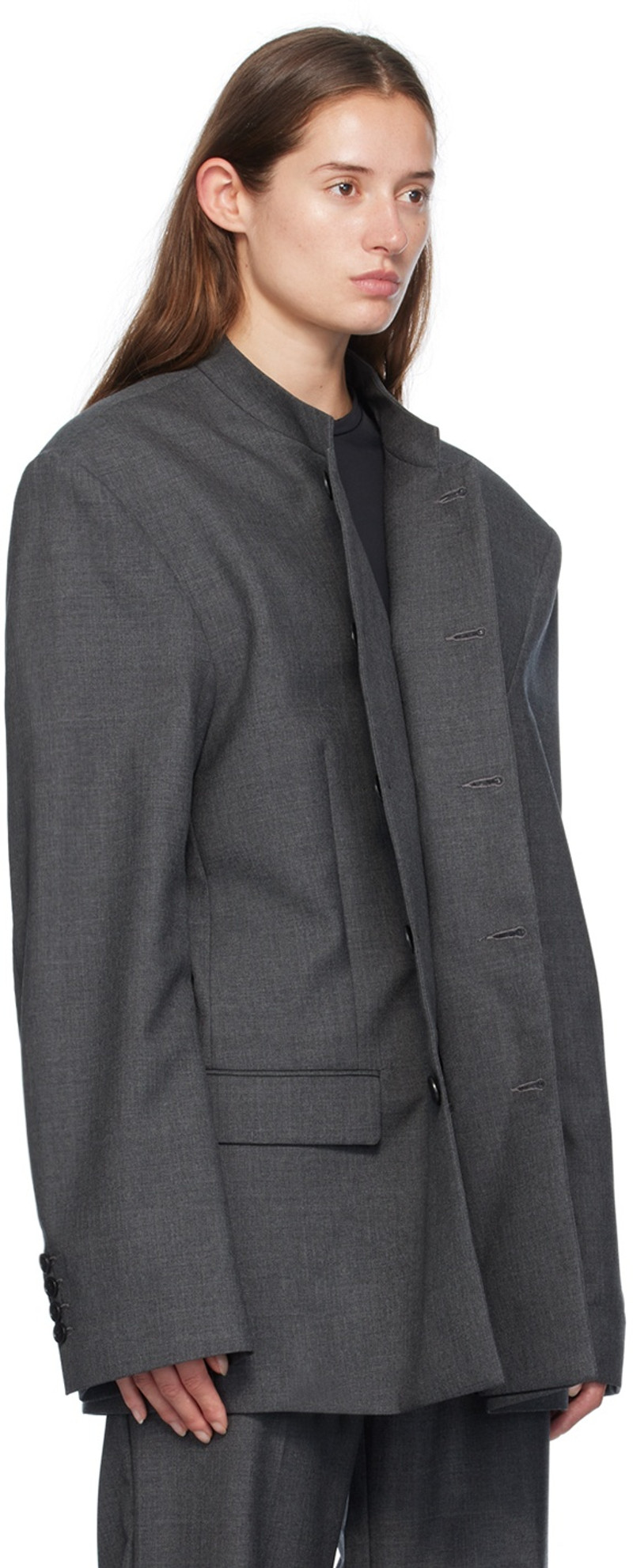 MARIE ADAM-LEENAERDT Gray Pinched Blazer outlook