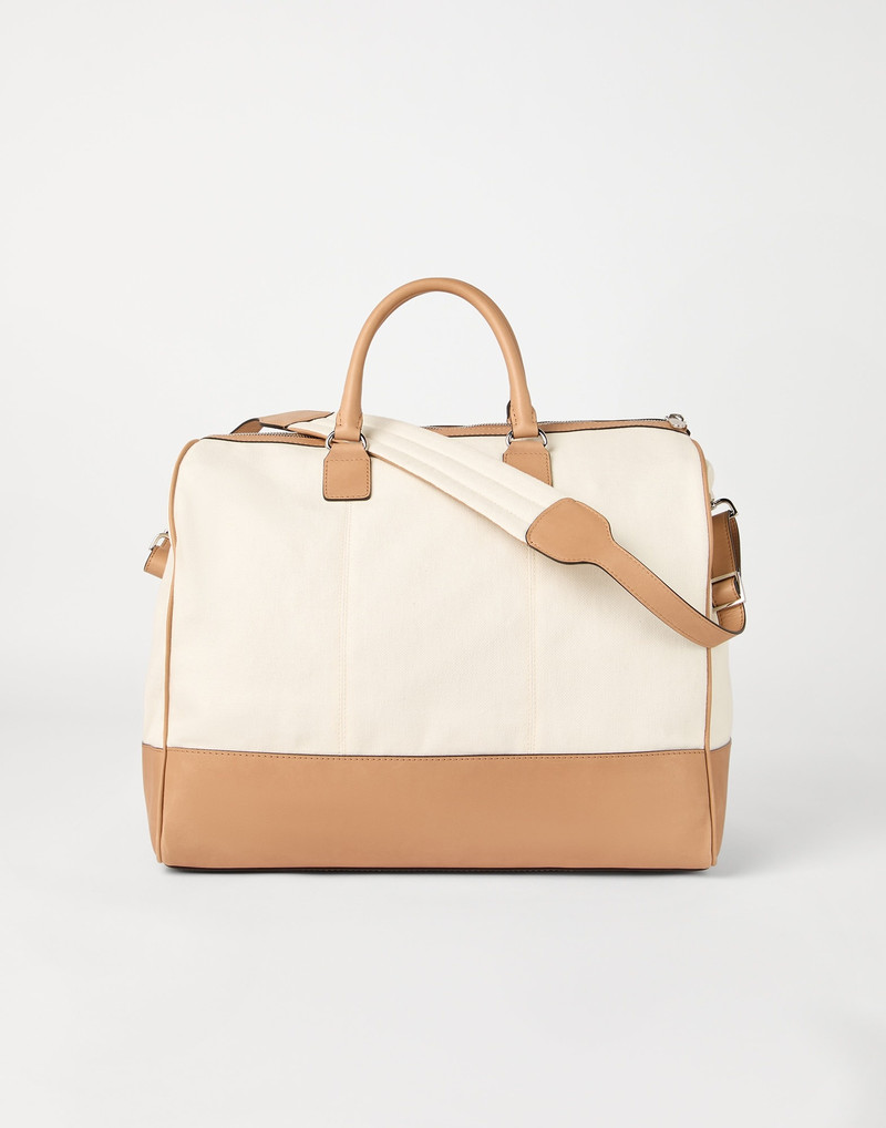 Brunello Cucinelli Canvas and matte calfskin summer Boston bag outlook