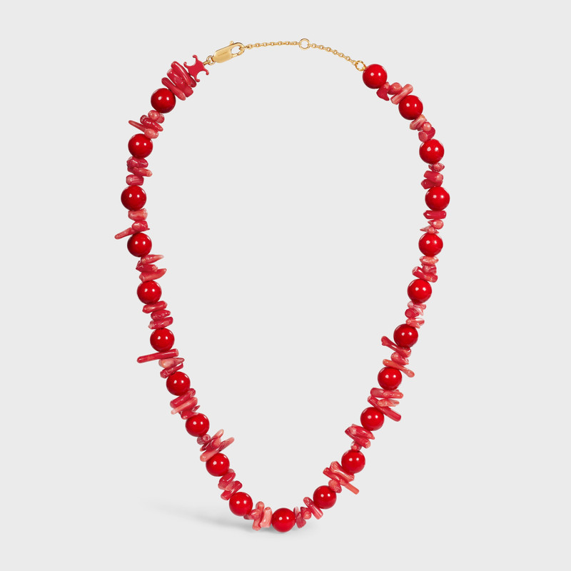 ÉTÉ CELINE BEADS NECKLACE IN CORAL, CALCITE, VARNISH AND BRASS WITH GOLD FINISH 1