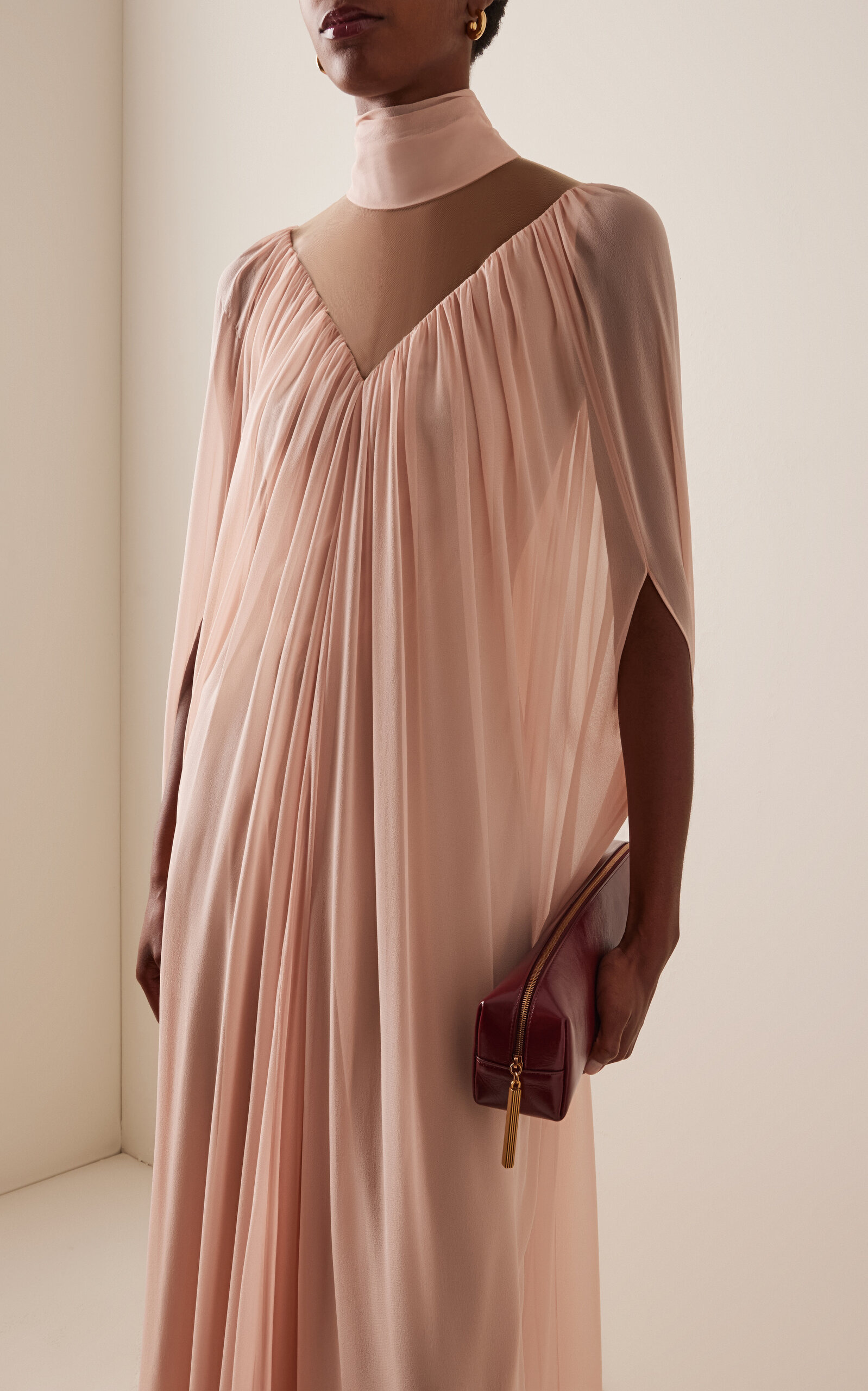 Ruffled Silk-Chiffon Cape Gown pink - 3