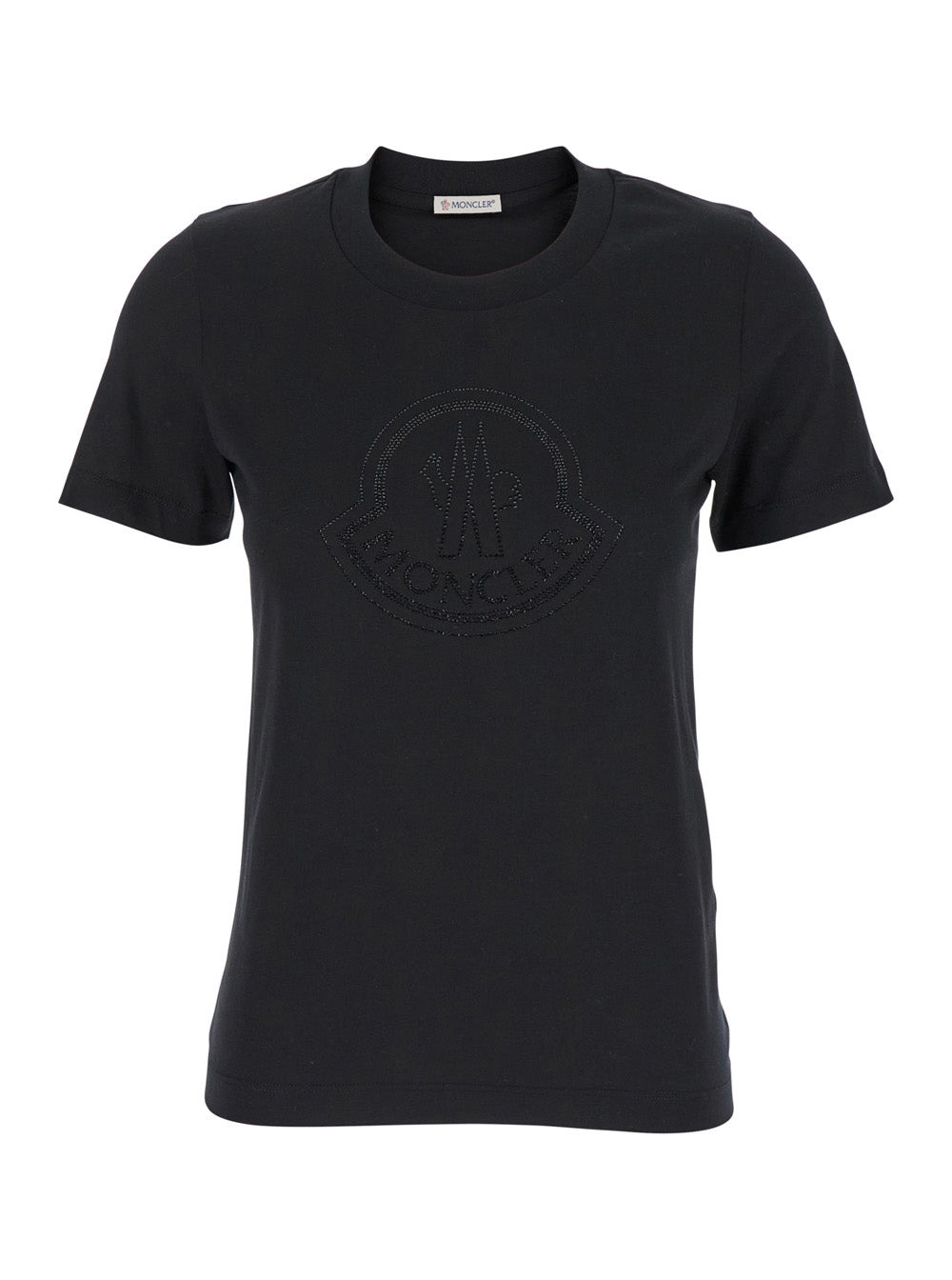 Moncler Women Black T-Shirt With Rhinestone Logo In Cotton Woman - 1