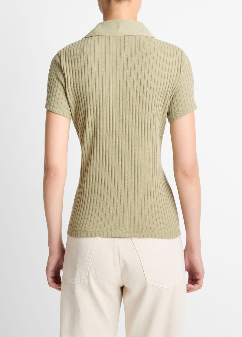 Vince Ribbed Cotton-Blend Polo Shirt outlook