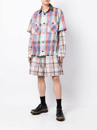 sacai check-patter belted-waist shorts outlook