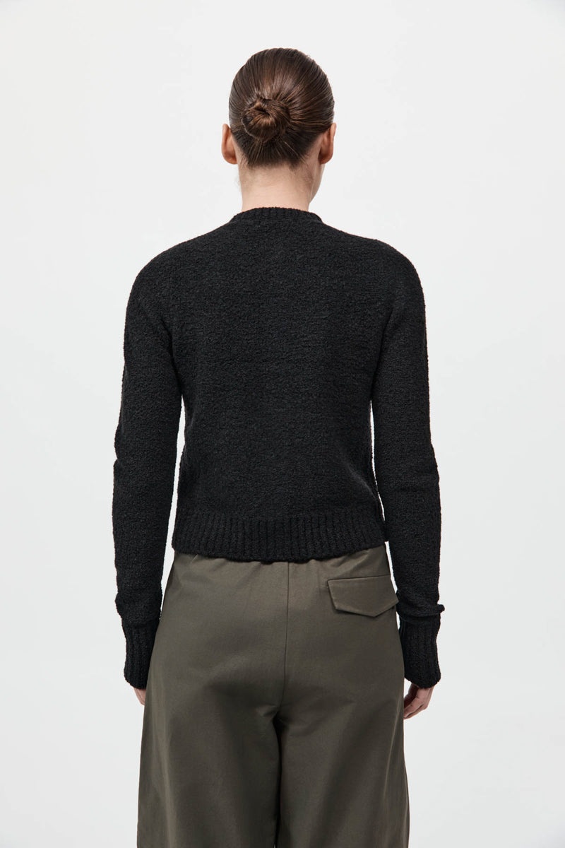 Boucle Wool Cardigan - Black - 6