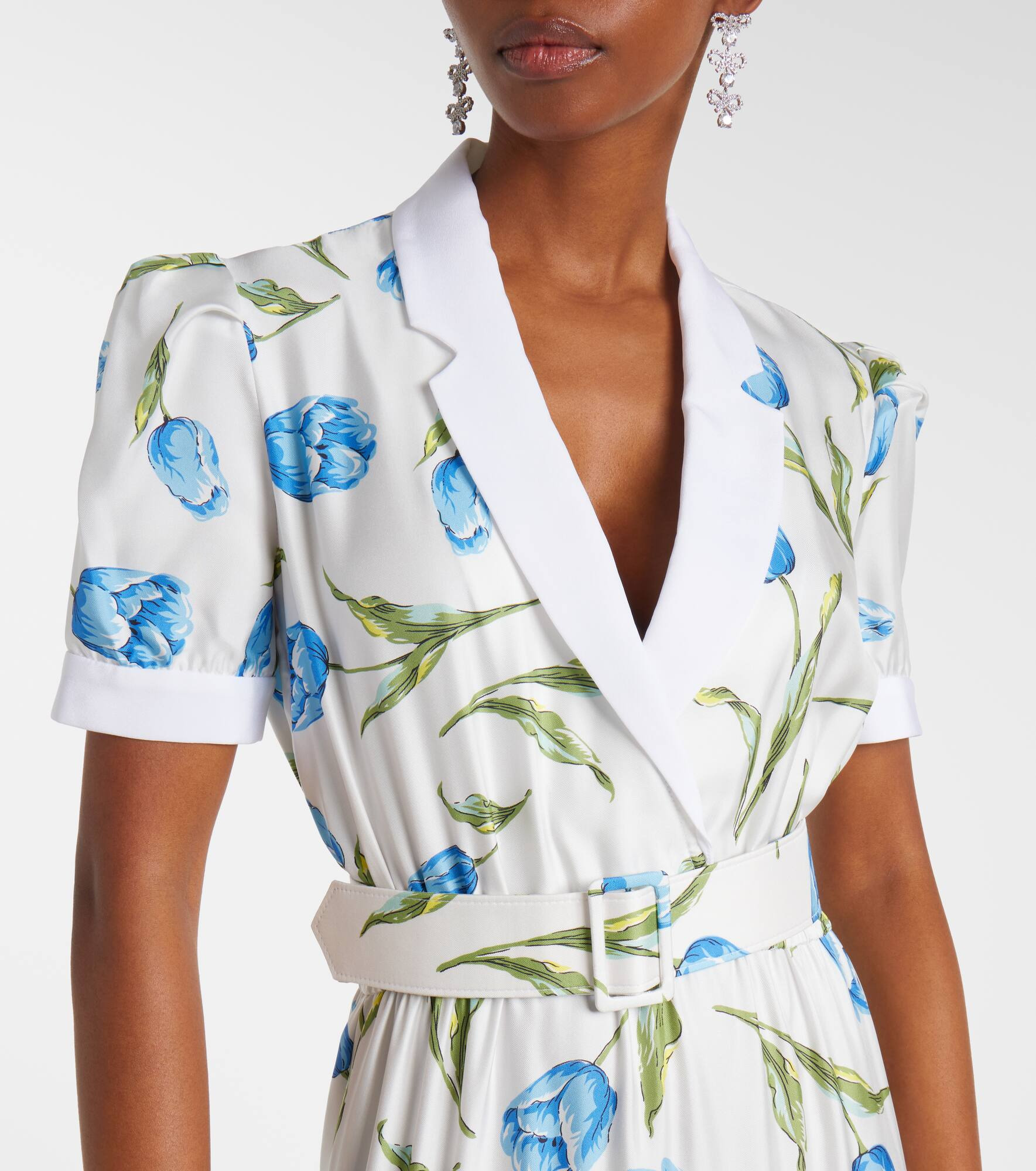 Belted floral silk twill midi dress - 4
