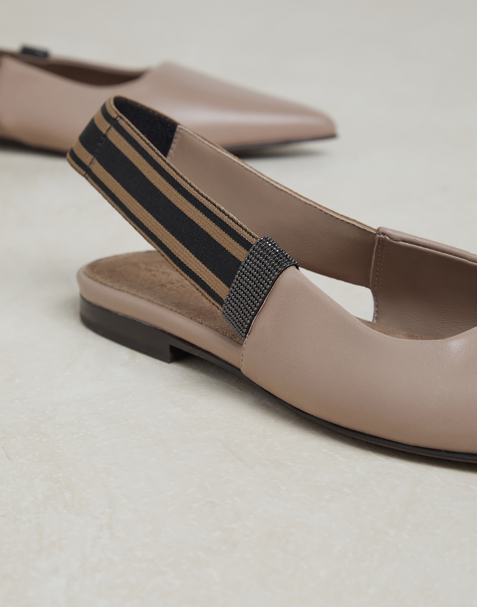 Nappa leather flats with striped strap and monili - 4