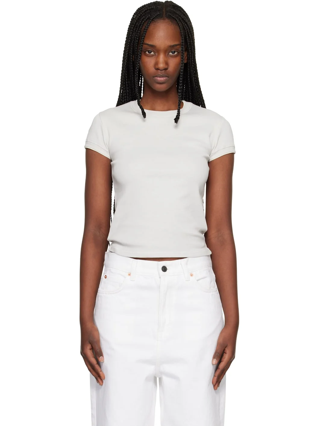 Gray Contrasted Rib Fitted T-shirt - 1