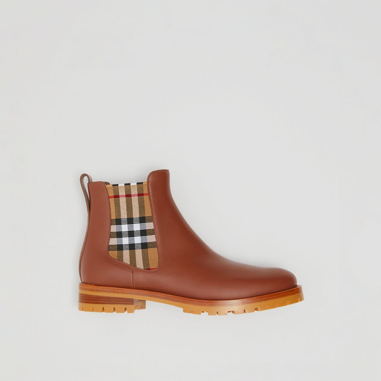 Vintage Check Detail Leather Chelsea Boots - 6