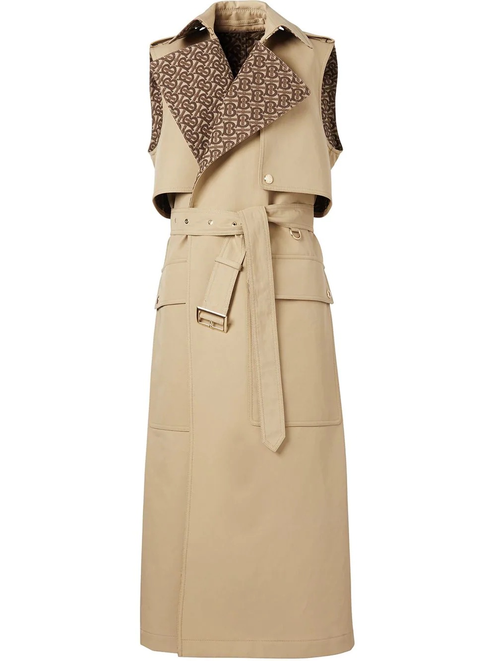 sleeveless monogram-lined trench coat - 1