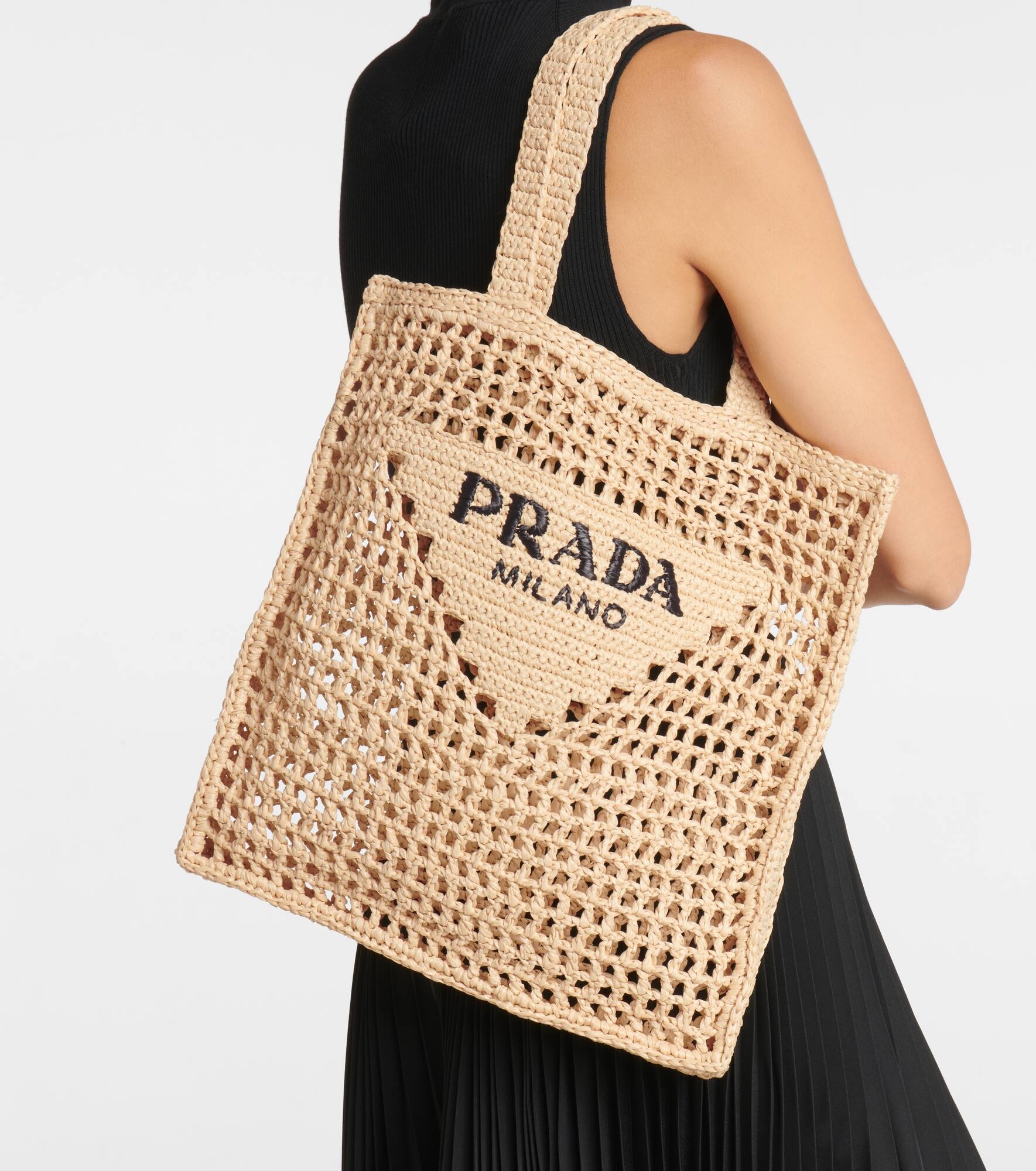 Small logo raffia tote - 2